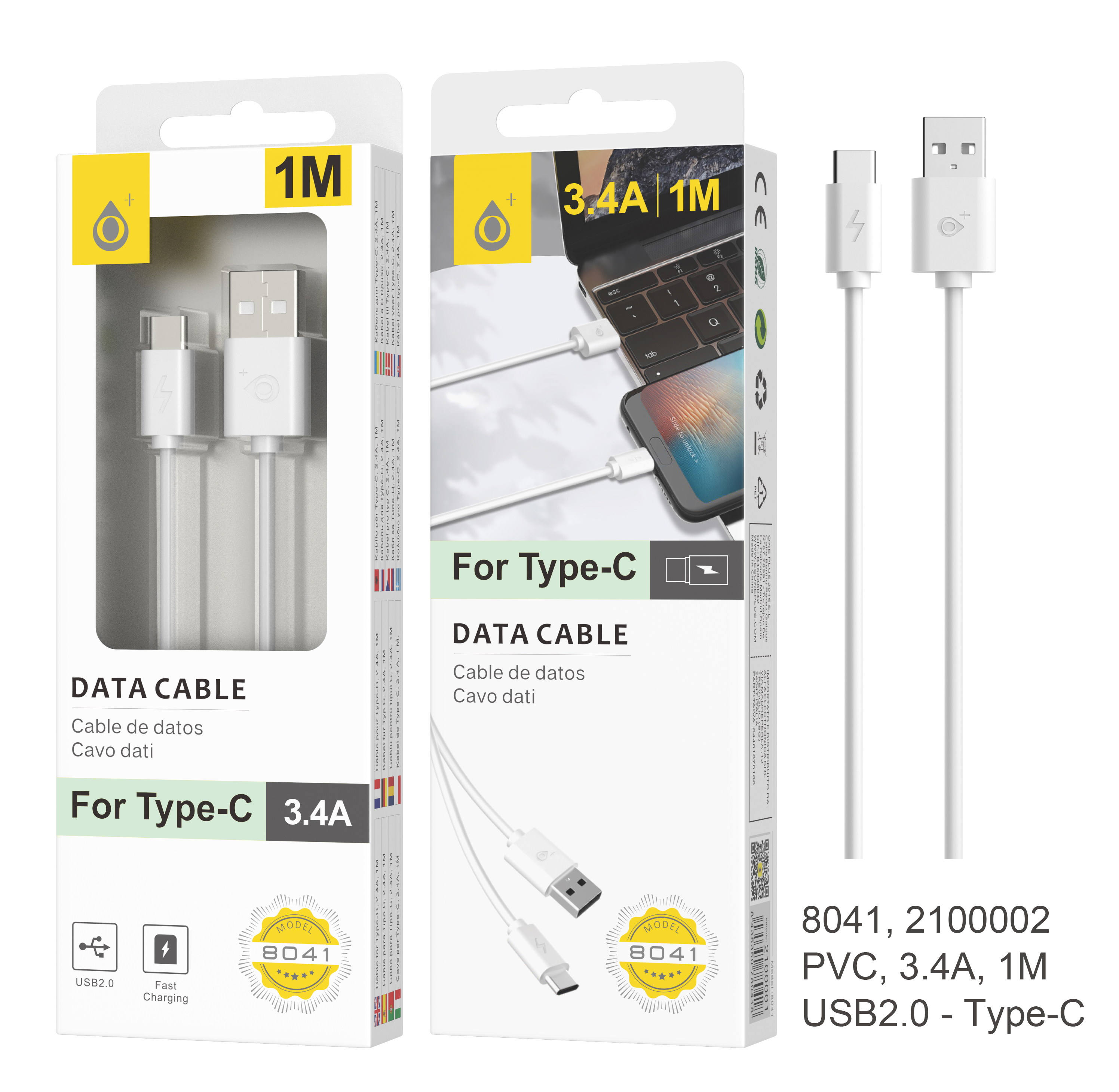 8041 Cable de Datos para Type C, 3.4A 1M  BLANCO