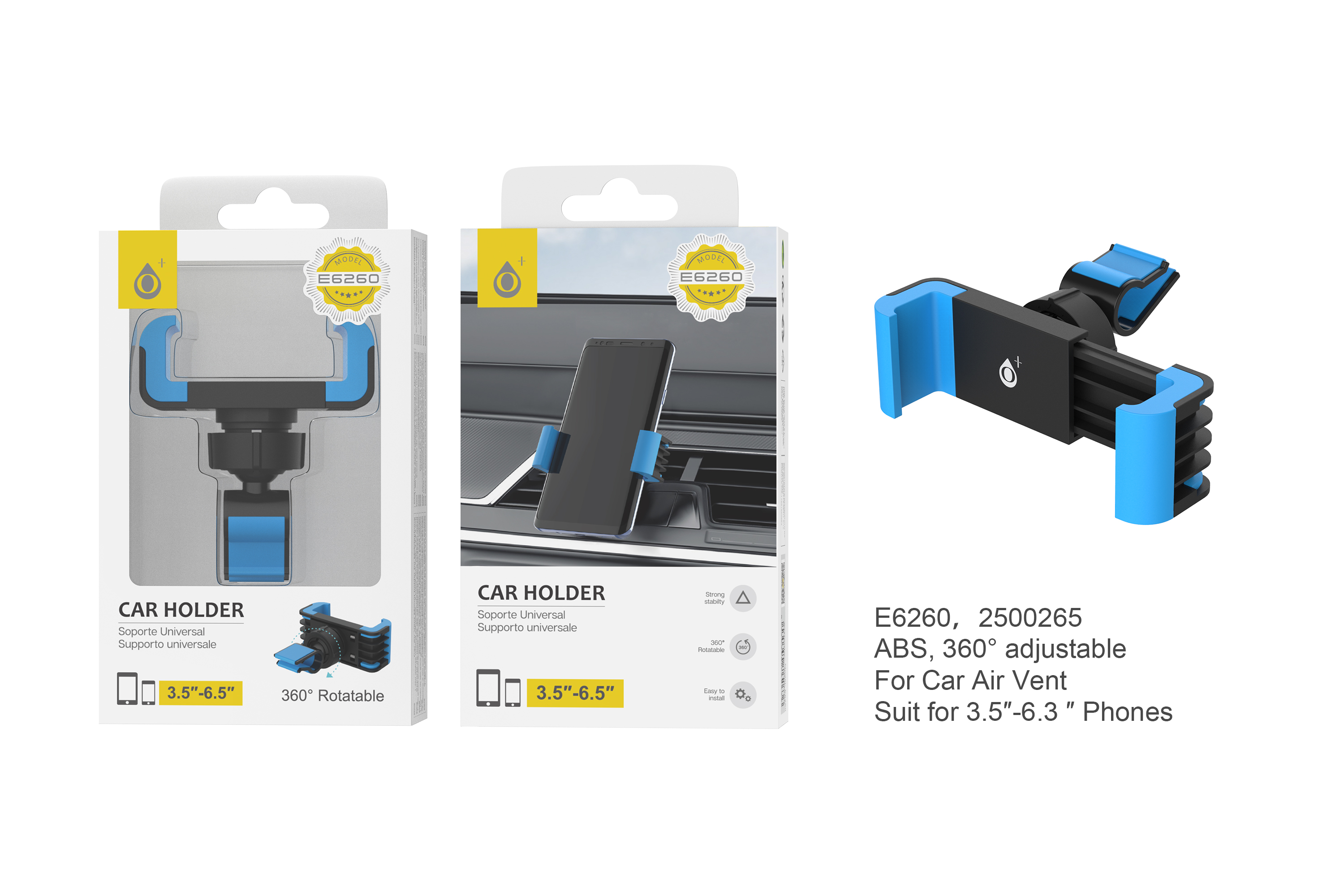 E6260 AZ Soporte Universal Claw de Air Vent para Moviles 3,5"-6,3", Azul