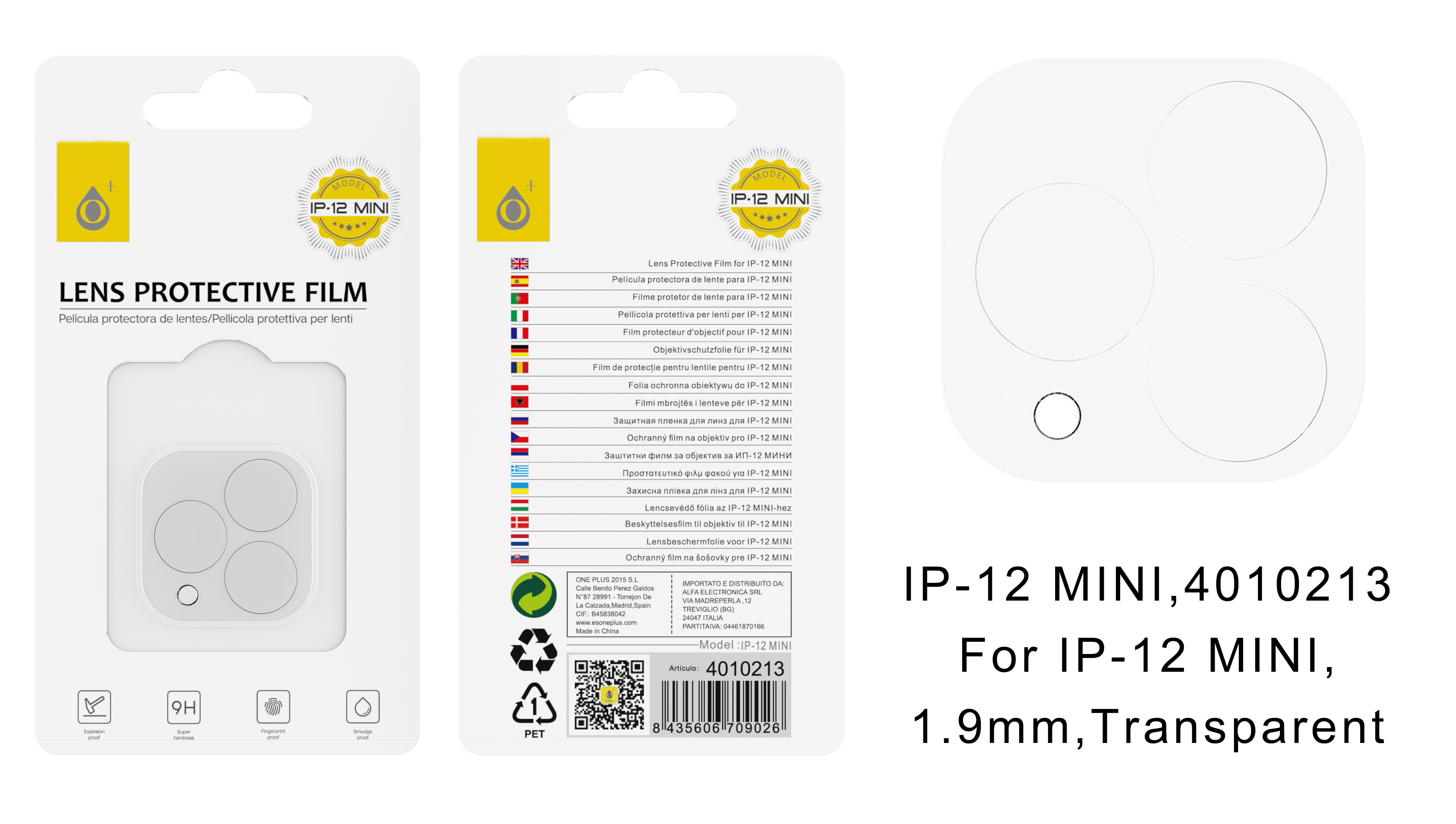 IP 12 MINI Protector de Cristal para Camaras de Iphone 12 Mini (5.4 Pulgadas), Transparente