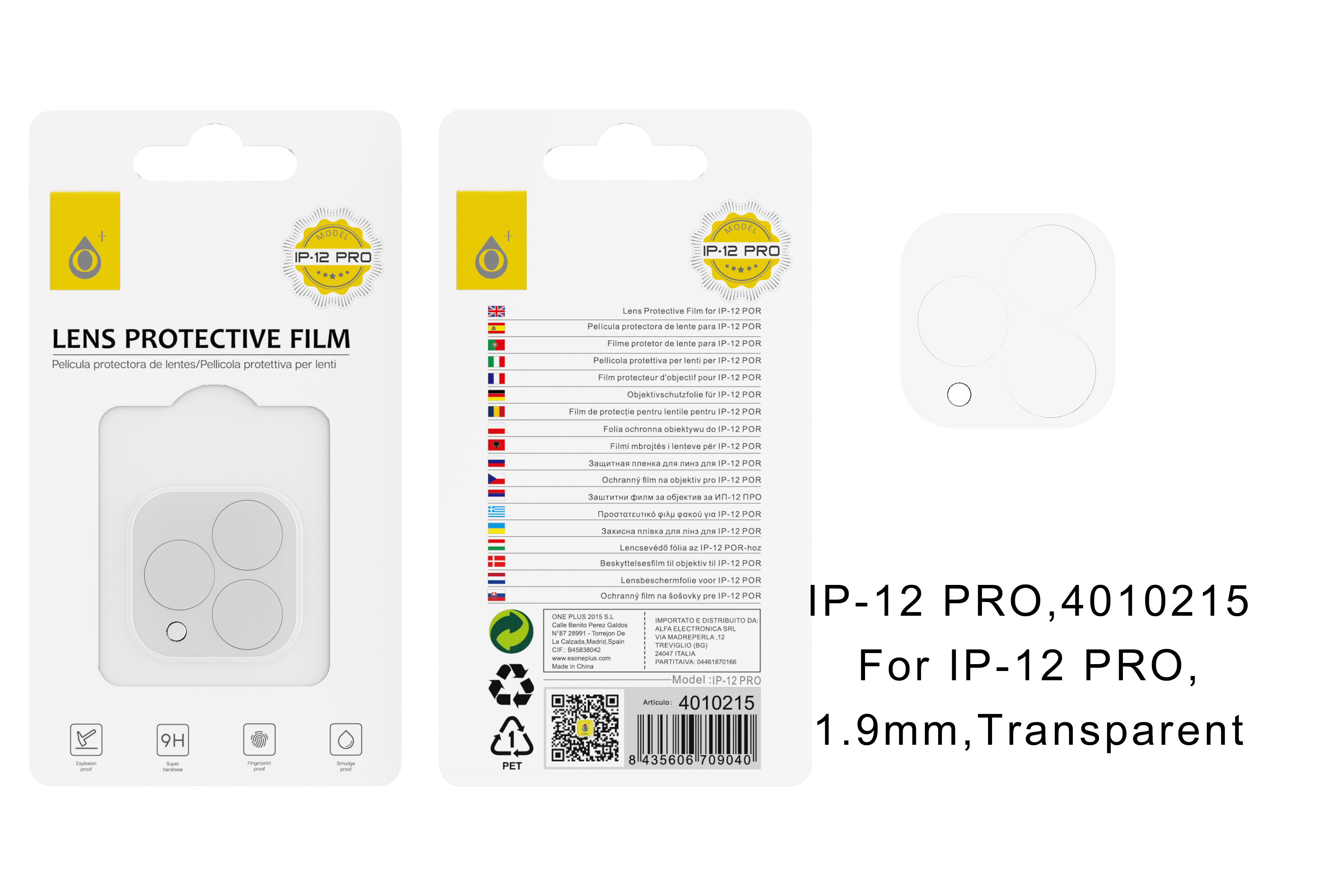 IP 12 Pro Protector de Cristal para Camaras de Iphone 12 Pro  (6.1 Pulgadas), Transparente