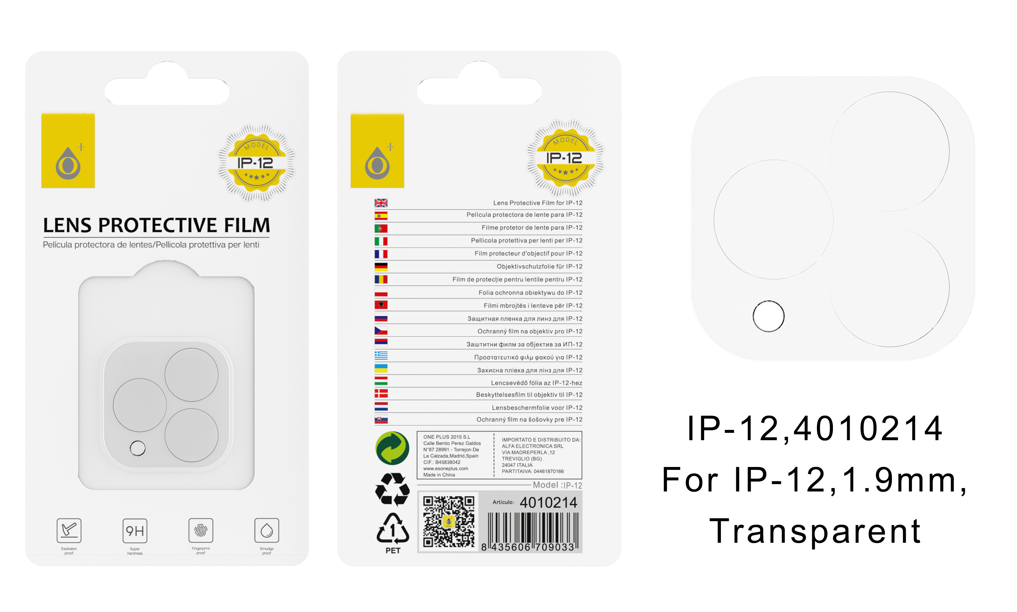 IP 12 Protector de Cristal para Camaras de Iphone 12  (6.1 Pulgadas), Transparente