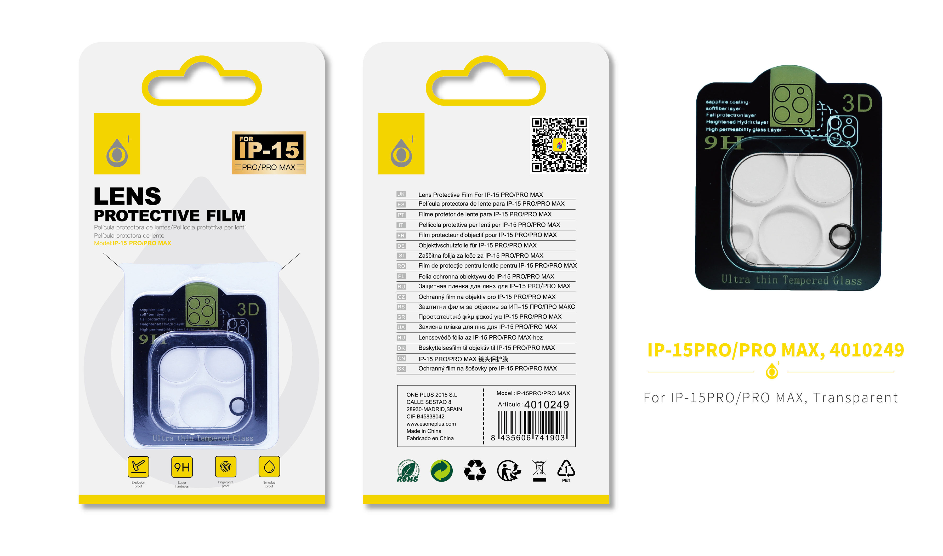 IP-15PRO/PRO MAX  Protector de Cristal para Camaras de Iphone IP-15PRO/PRO MAX, Transparente