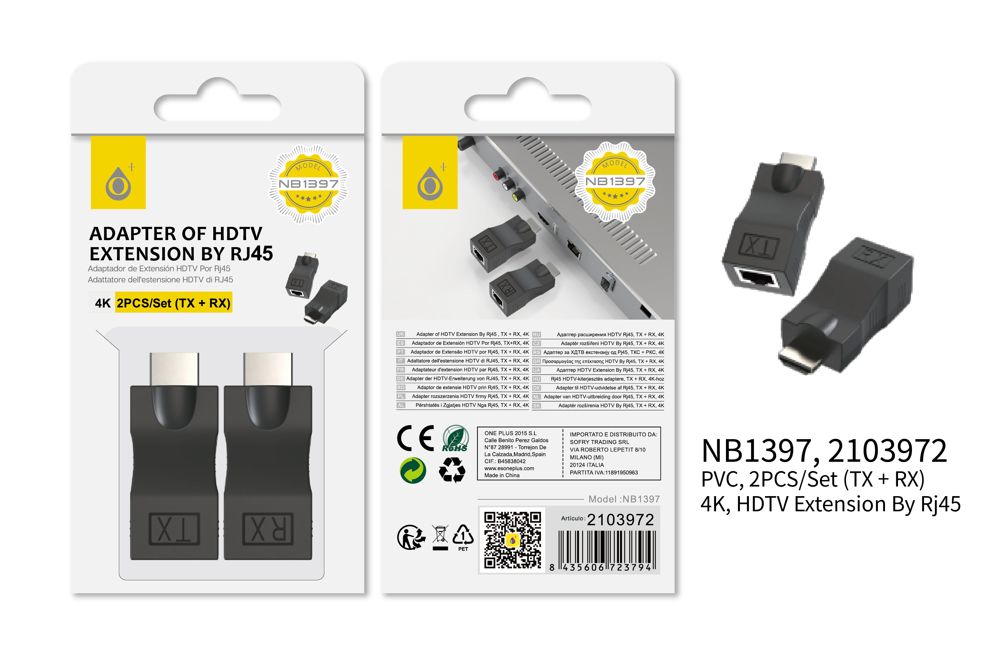 NB1397 NE Extensor de HDMI a RJ45 4K, Con transmisor y Receptor,Negro