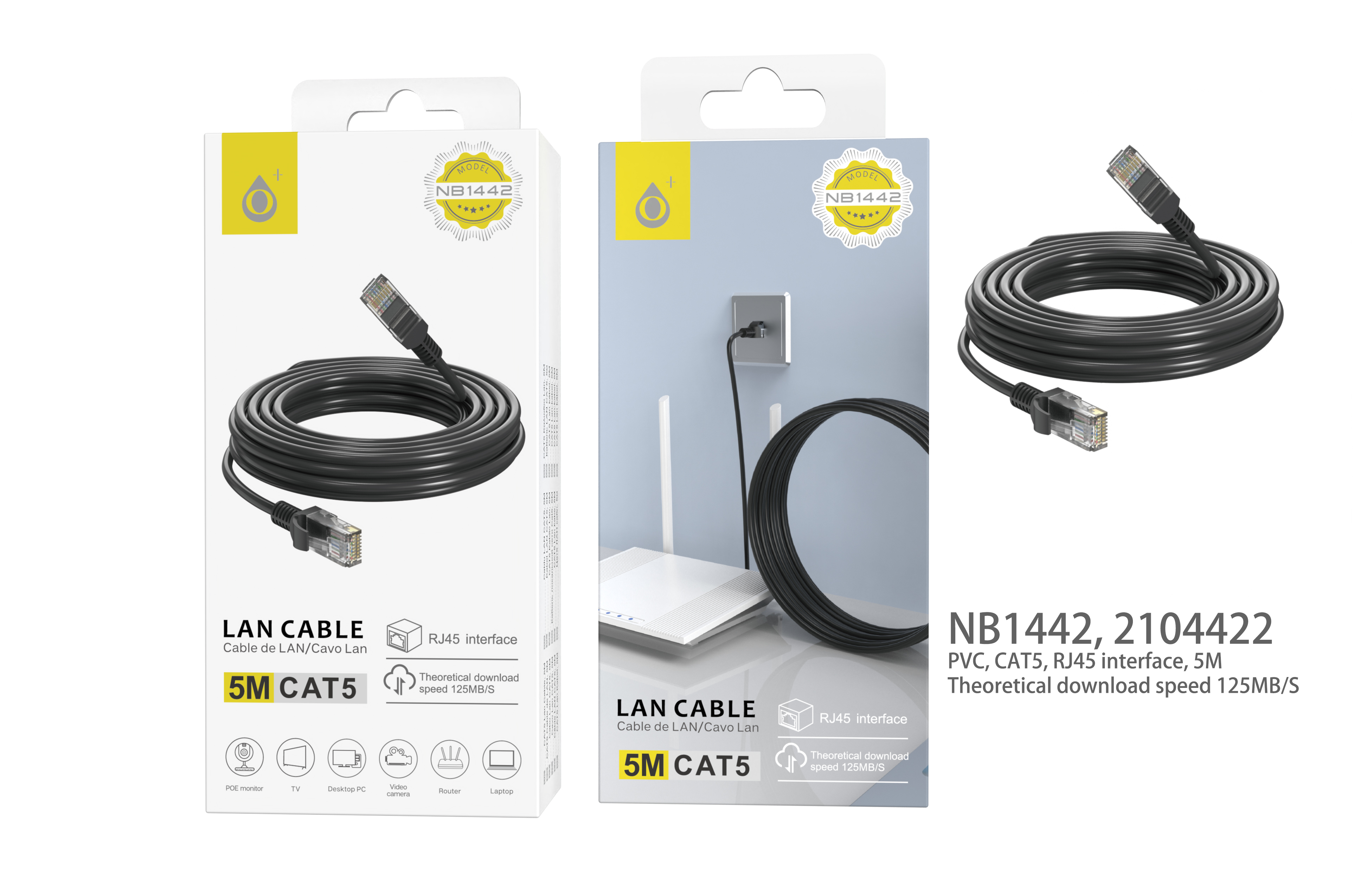 NB1442 NE Cable Internet CAT5 , 5M Longitud, Negro