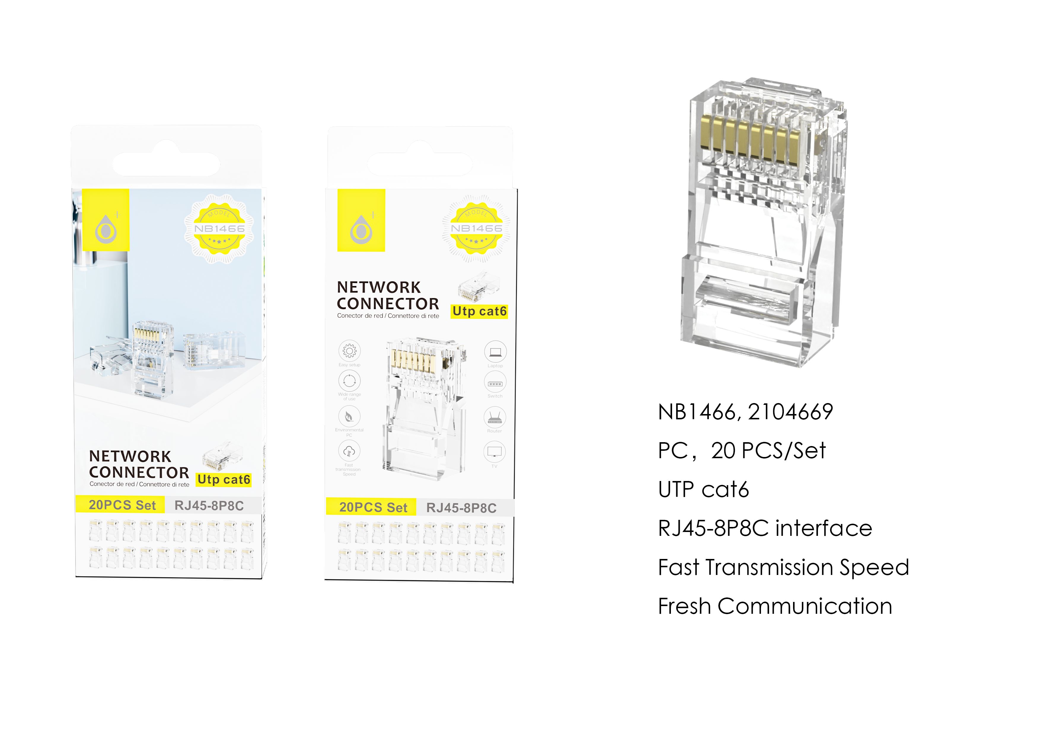 NB1466  Conectores RJ45 8P8C(Cat6) para Ethernet 20pcs
