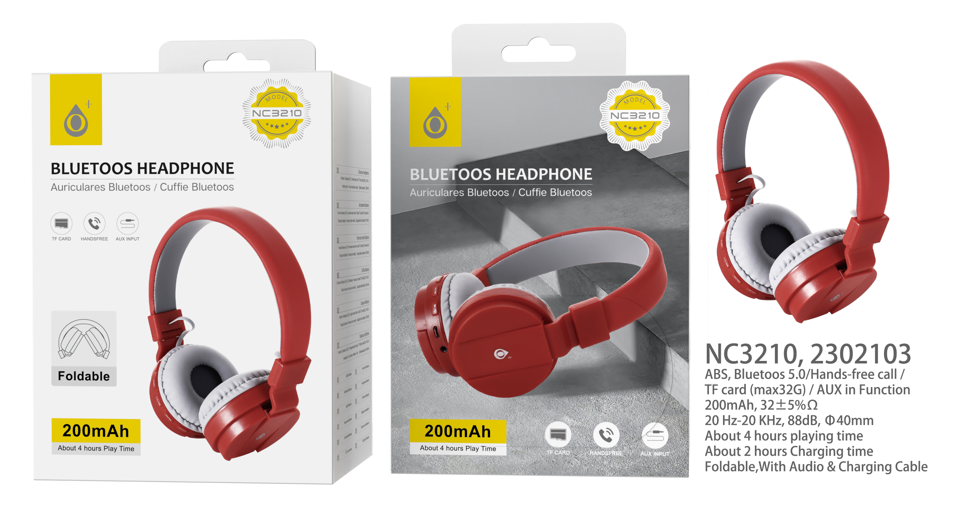 NC3210 BL Auriculares Casco  Bluetooth 5.0 Plegable, Manos libres para llamadas , Bateria 200mAh, TF