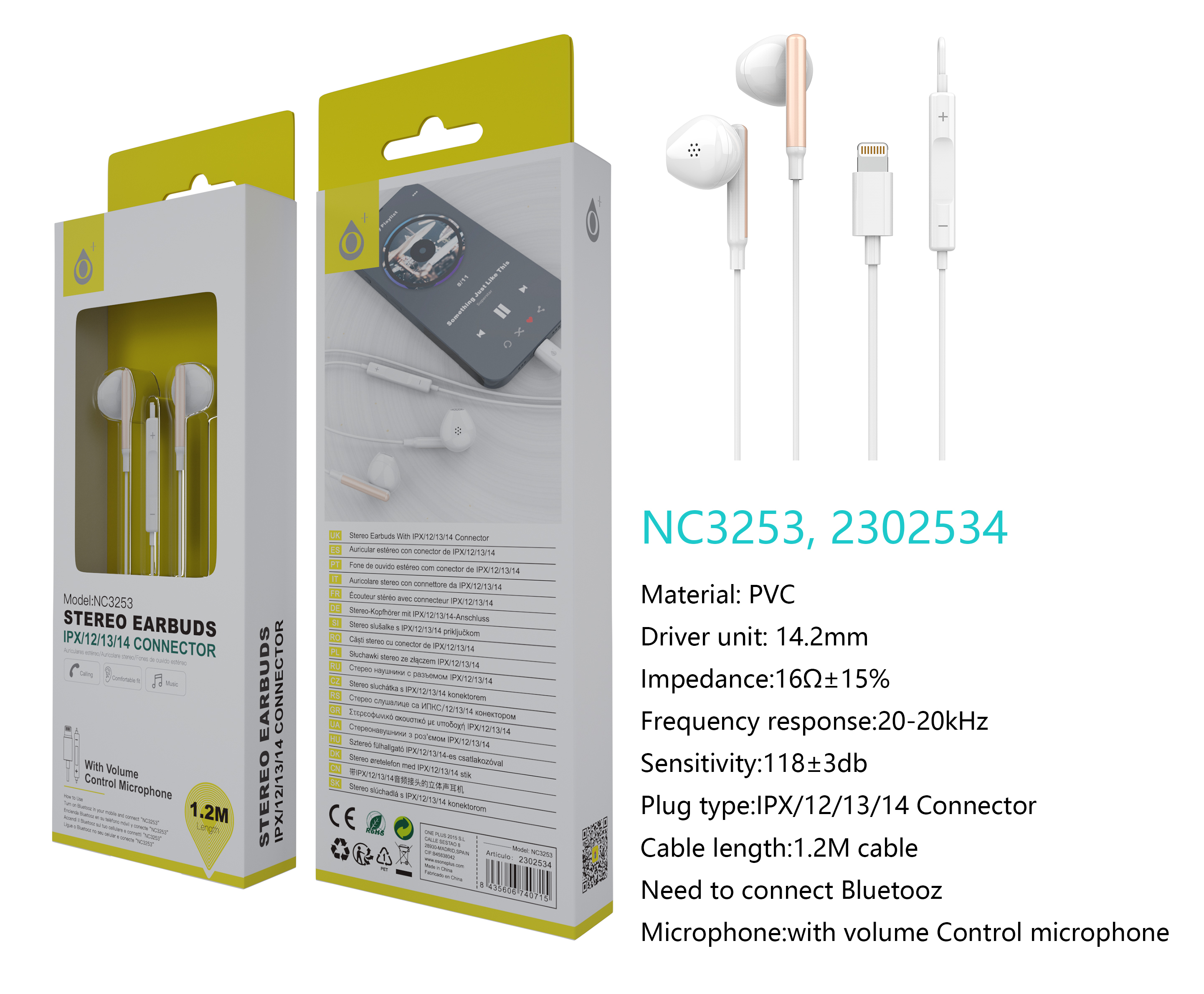 NC3253 RS  Auricular Lightning Ria con Microfono y Control de Volumen, (Necesario Activar Bluetooth)