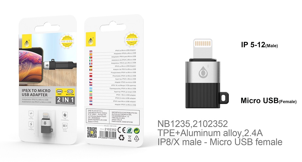 NE NB1235 Adaptador  Micro USB a Iphone 5-12 ,Negro