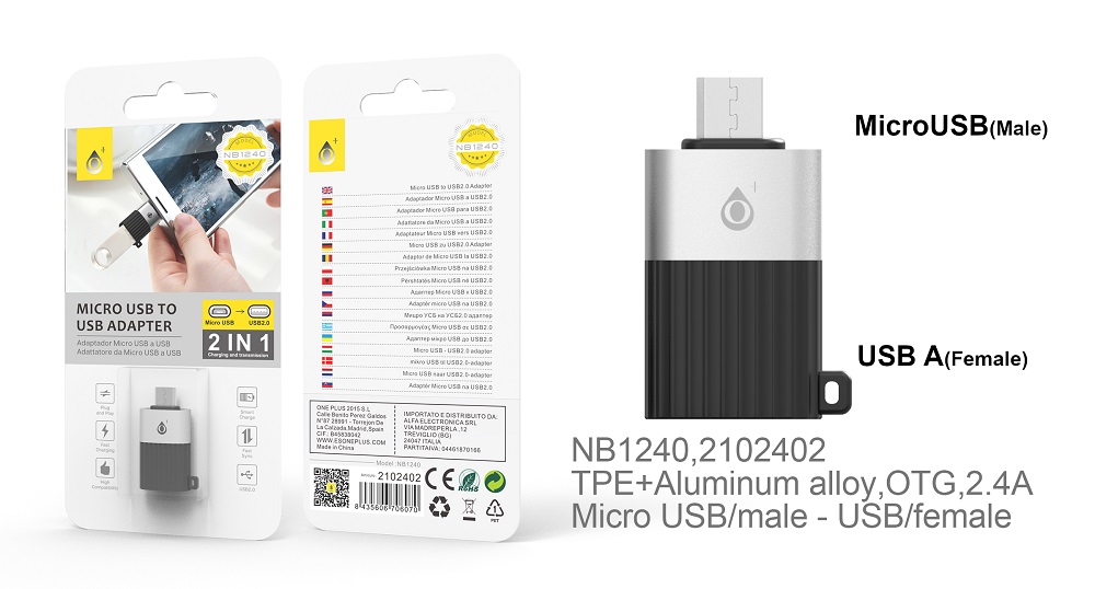 NE NB1240 Adaptador OTG a Micro USB,Negro
