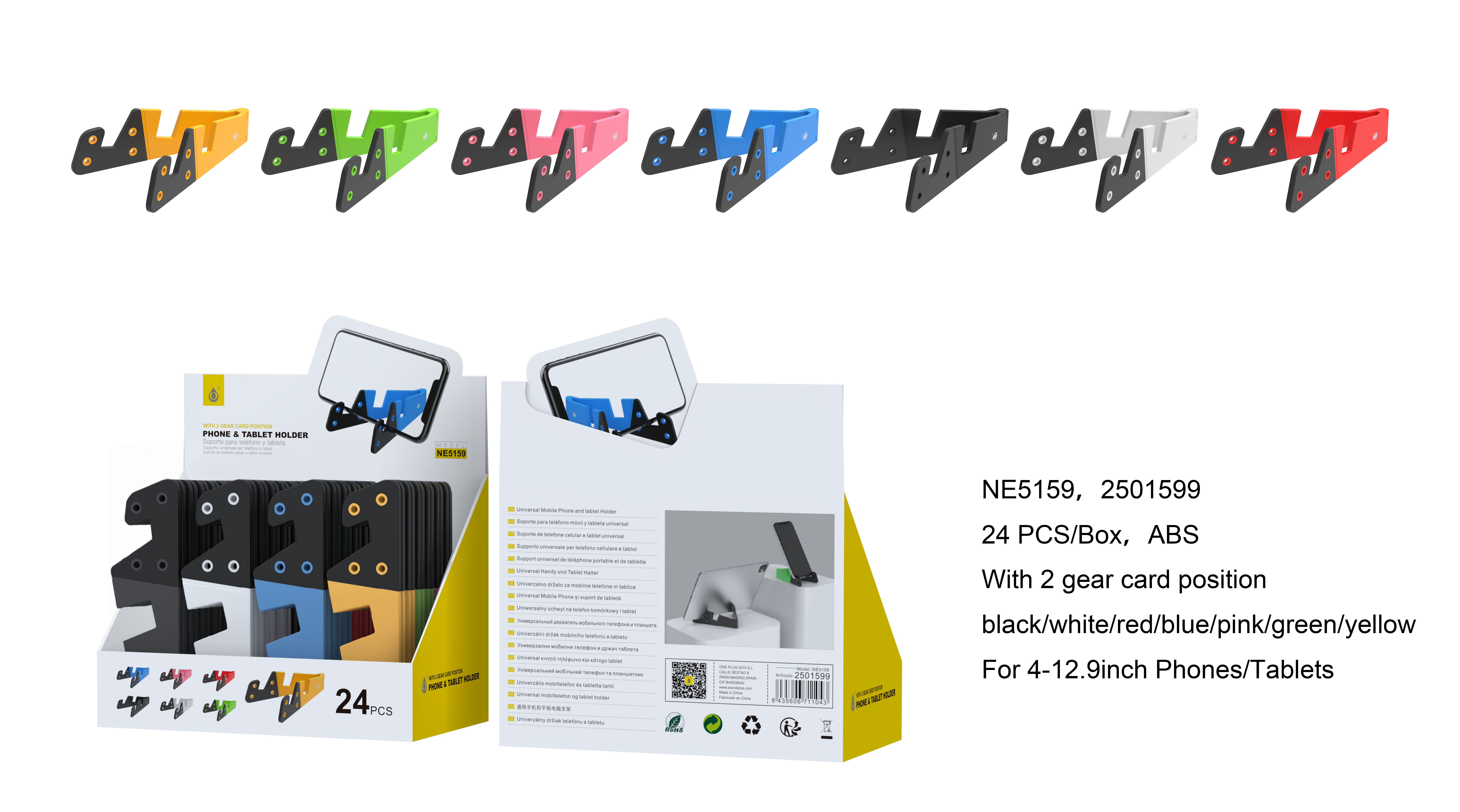 NE5159 Soporte Universal para Movil y Tablet con 2 posicion de Tarjeta, 4-12.9 Pulgada, Multicolores, 24 psc/Pack (Vende por Paquete)