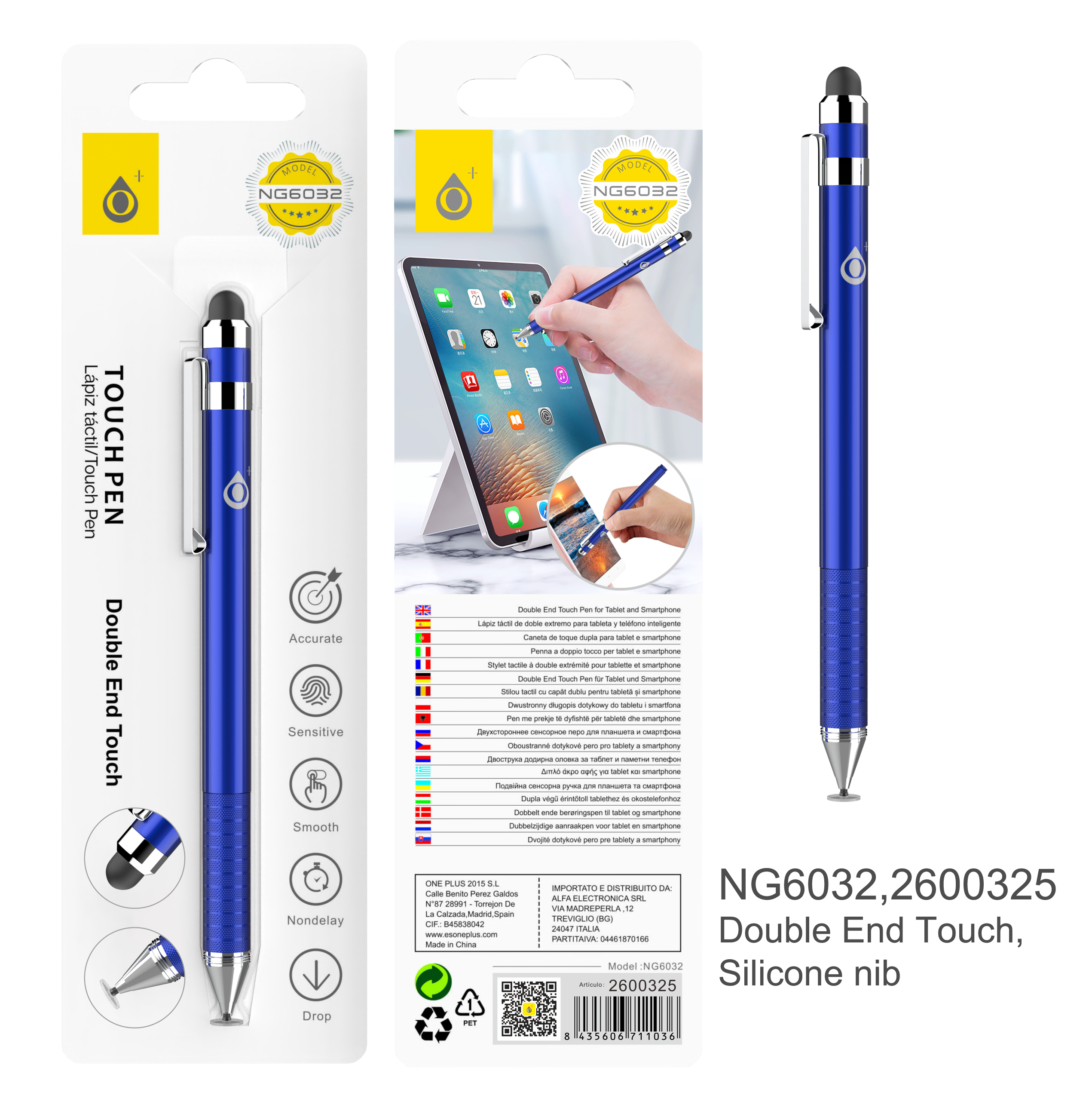 NG6032 AZ Puntero de 2 Lados para  Moviles y Tablets, Azul