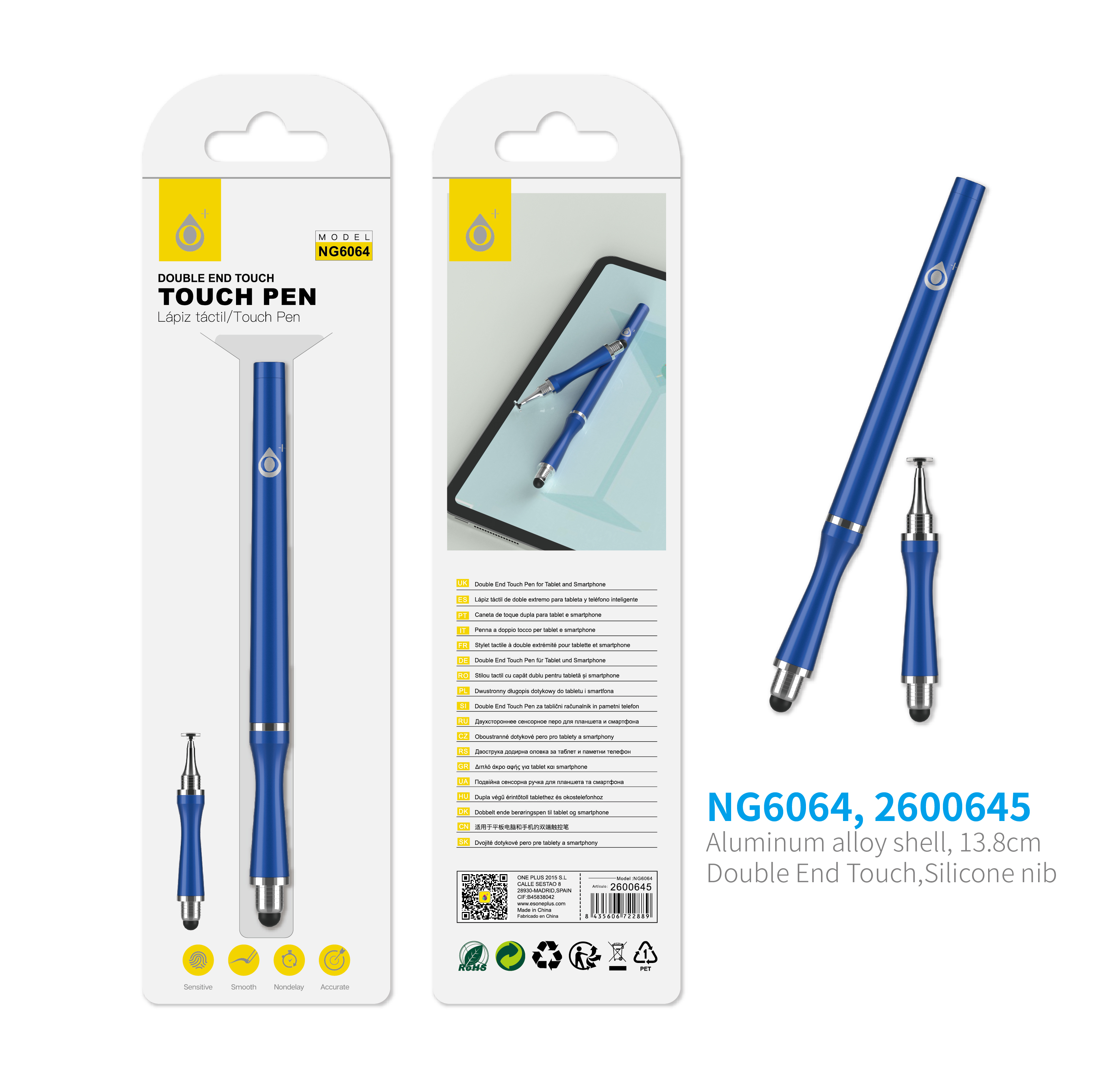 NG6064  AZ Puntero Aluminio con doble punta Intercambiable  para movil y tablet ,Azul