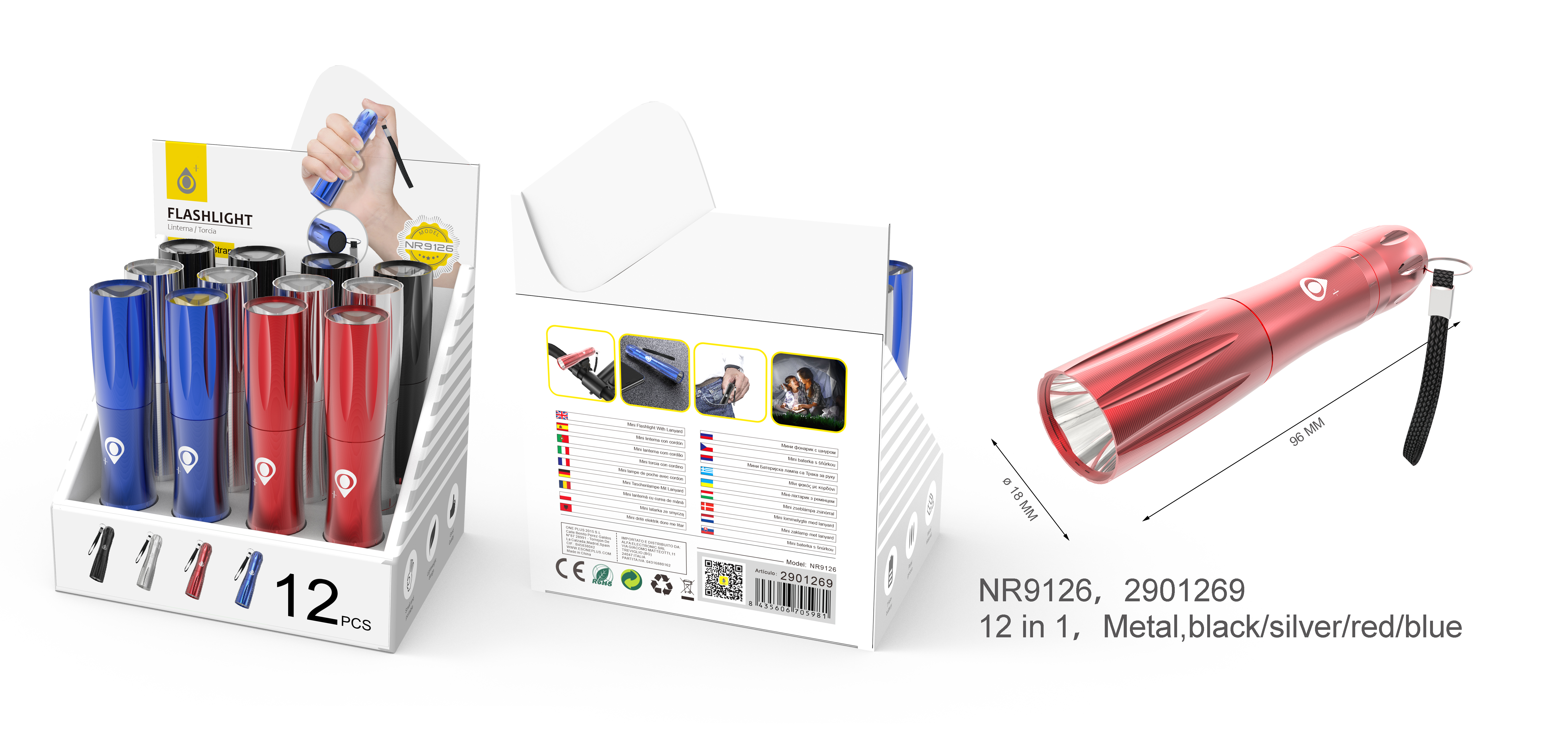 NR9126 MIDI Linterna Portatil LED Con Correa Para Muñeca,4 Colores,12 Unidades/Caja (Solo Venta por caja)