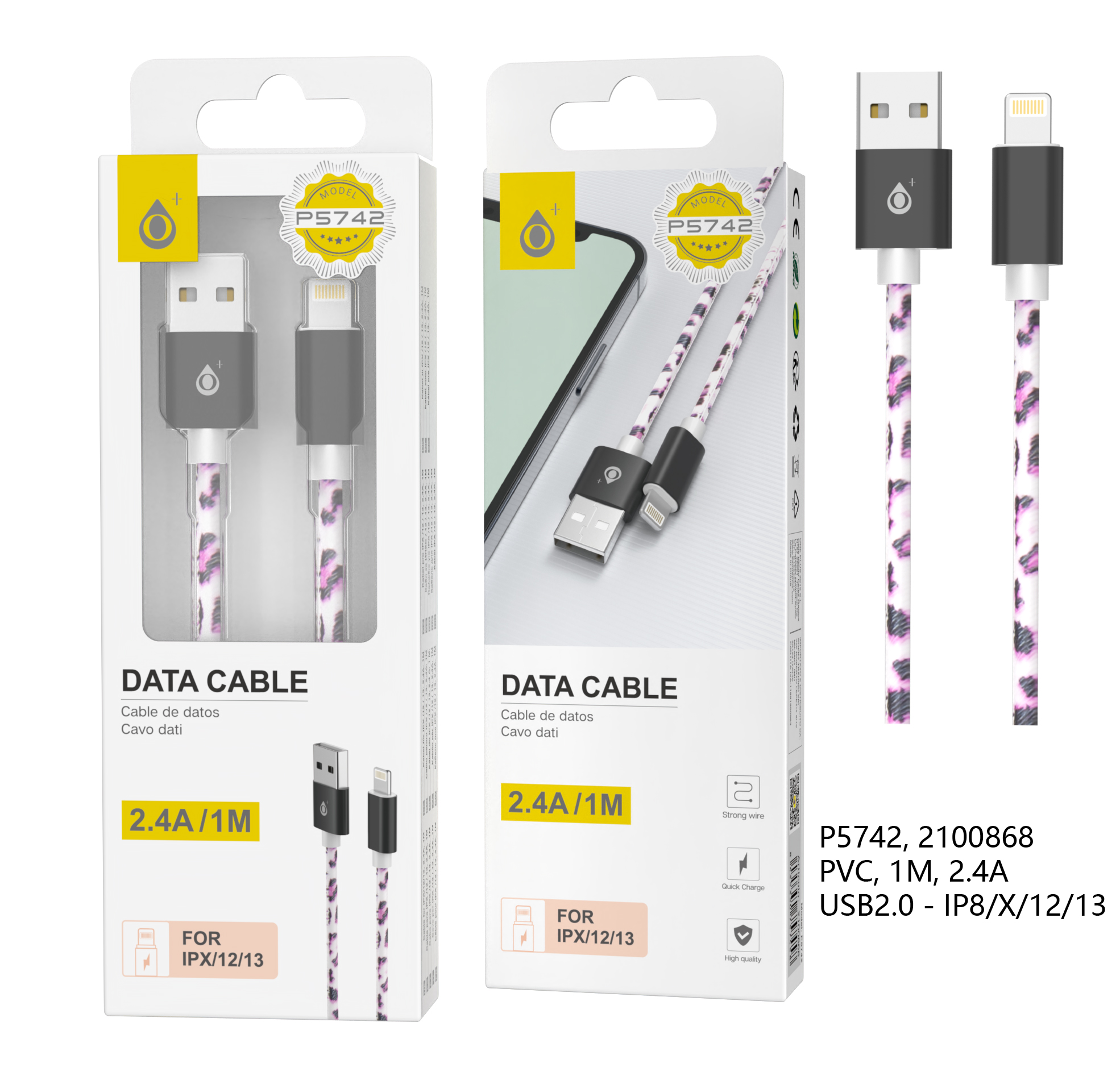 P5742 Cable de Datos Rainbow Para Iphone X/11/12/13, 2.4A/1M
