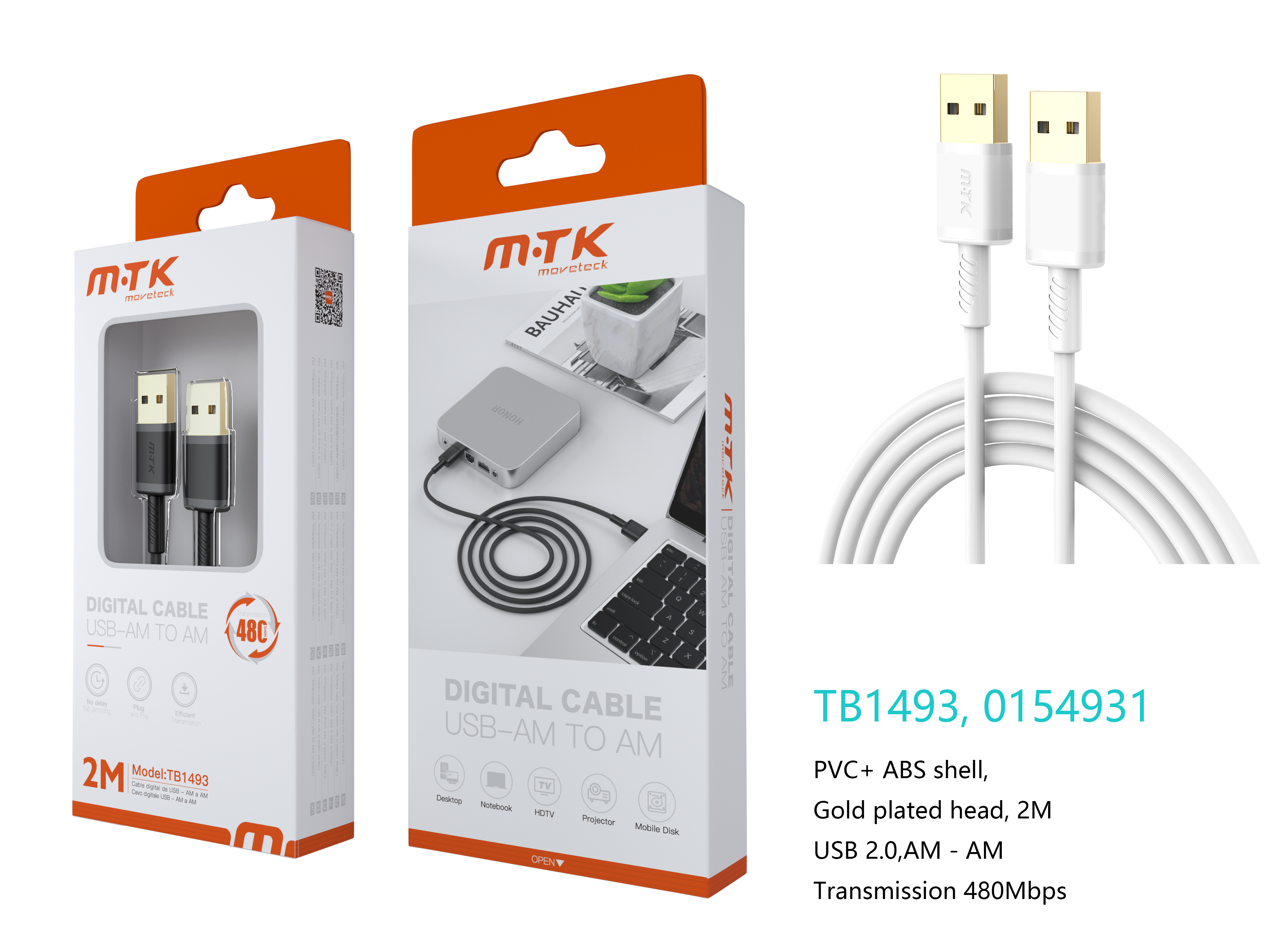 TB1493 BL Luxury Cable USB 2.0 Macho a Macho, 480Mbps, 2M , Blanco
