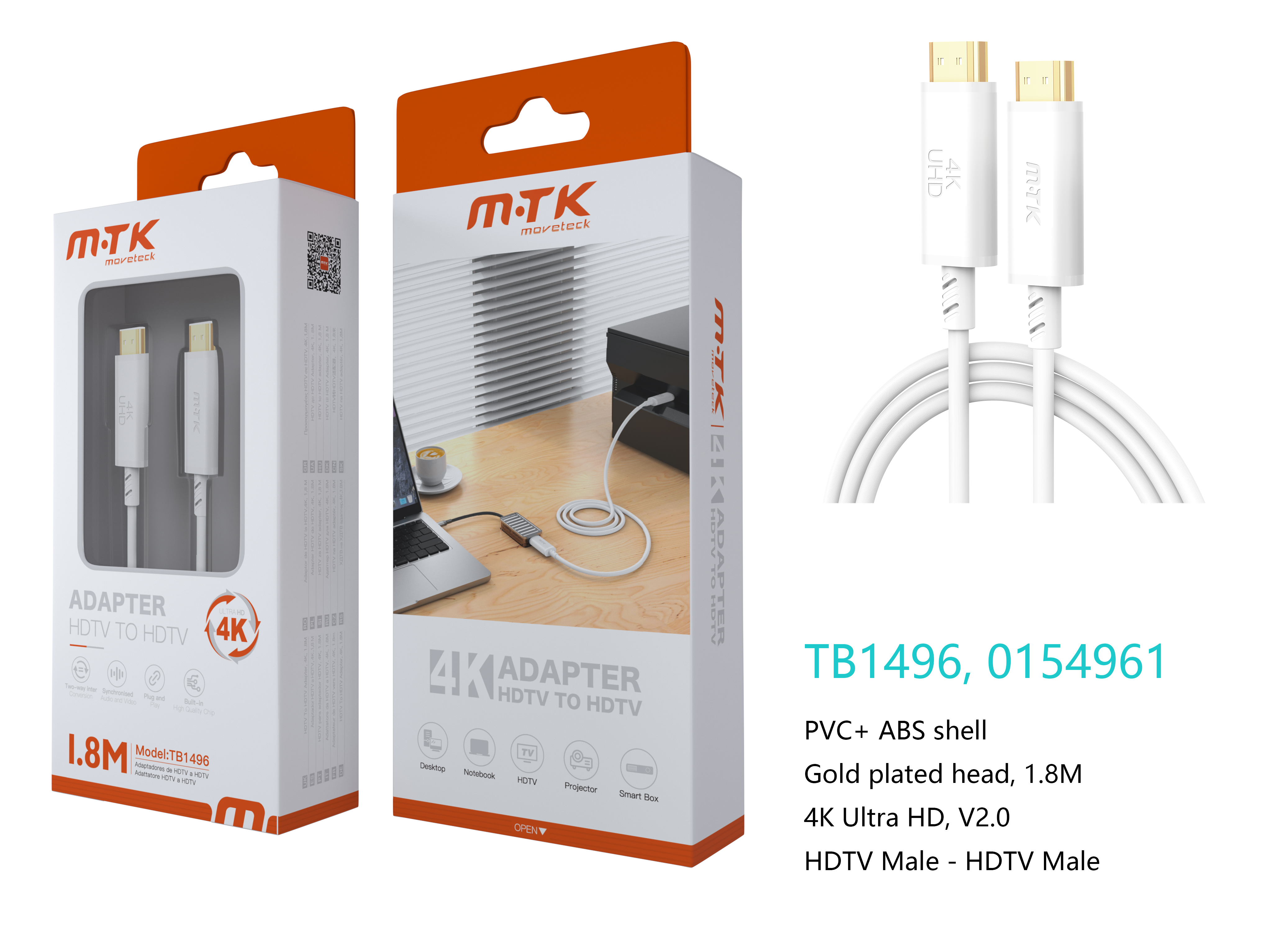 TB1496 BL Luxury Cable HDMI(Macho) a HDMI(Macho), Version2.0, 4K/60Hz, Cable 1.8M, Blanco