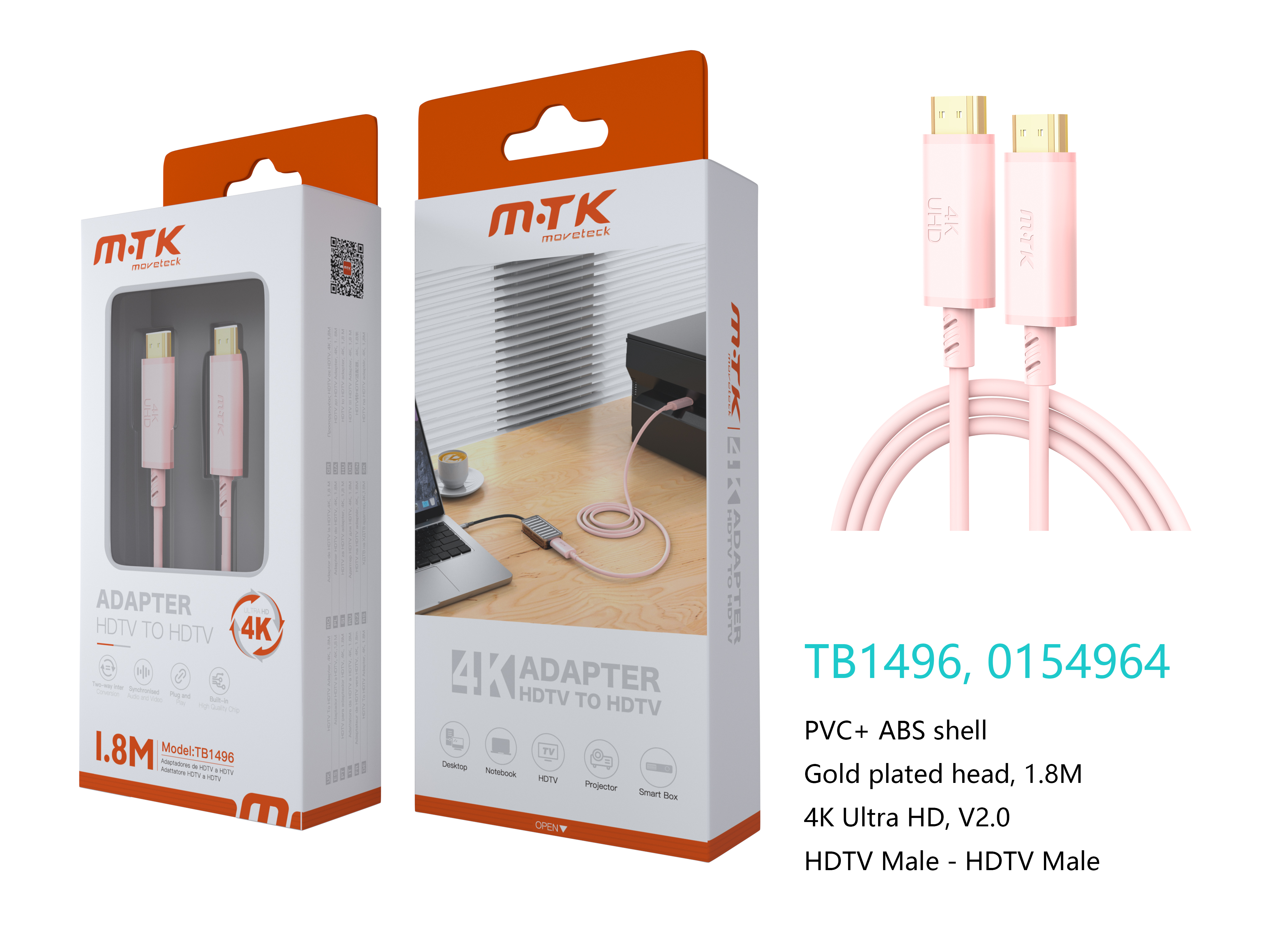 TB1496 RS Luxury Cable HDMI(Macho) a HDMI(Macho), Version2.0, 4K/60Hz, Cable 1.8M, Rosa