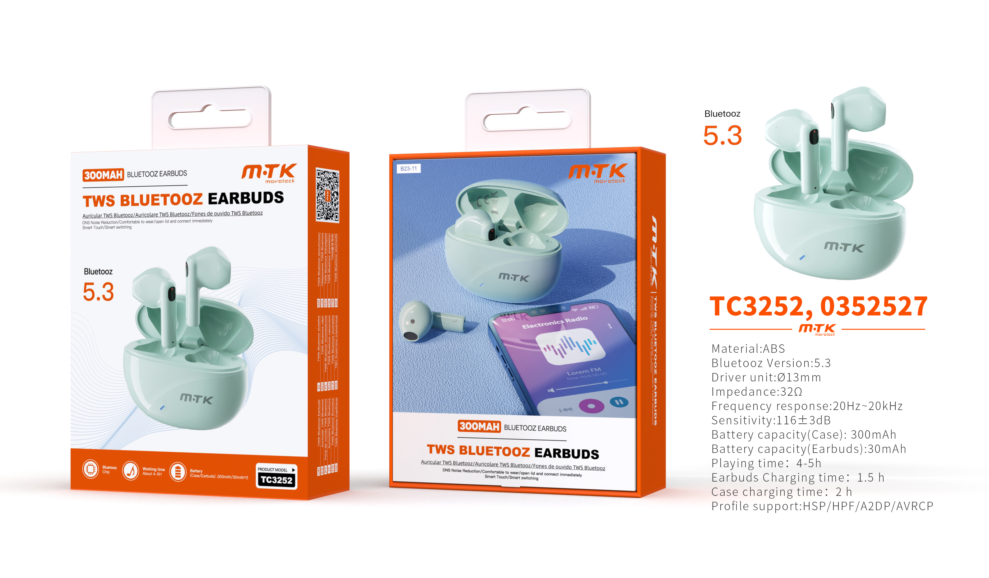 TC3252, VE Auriculares TWS Muffin Bluetooth 5.3, Batería (30mAh*2) con Estuche Recargable 300mAh, Ve