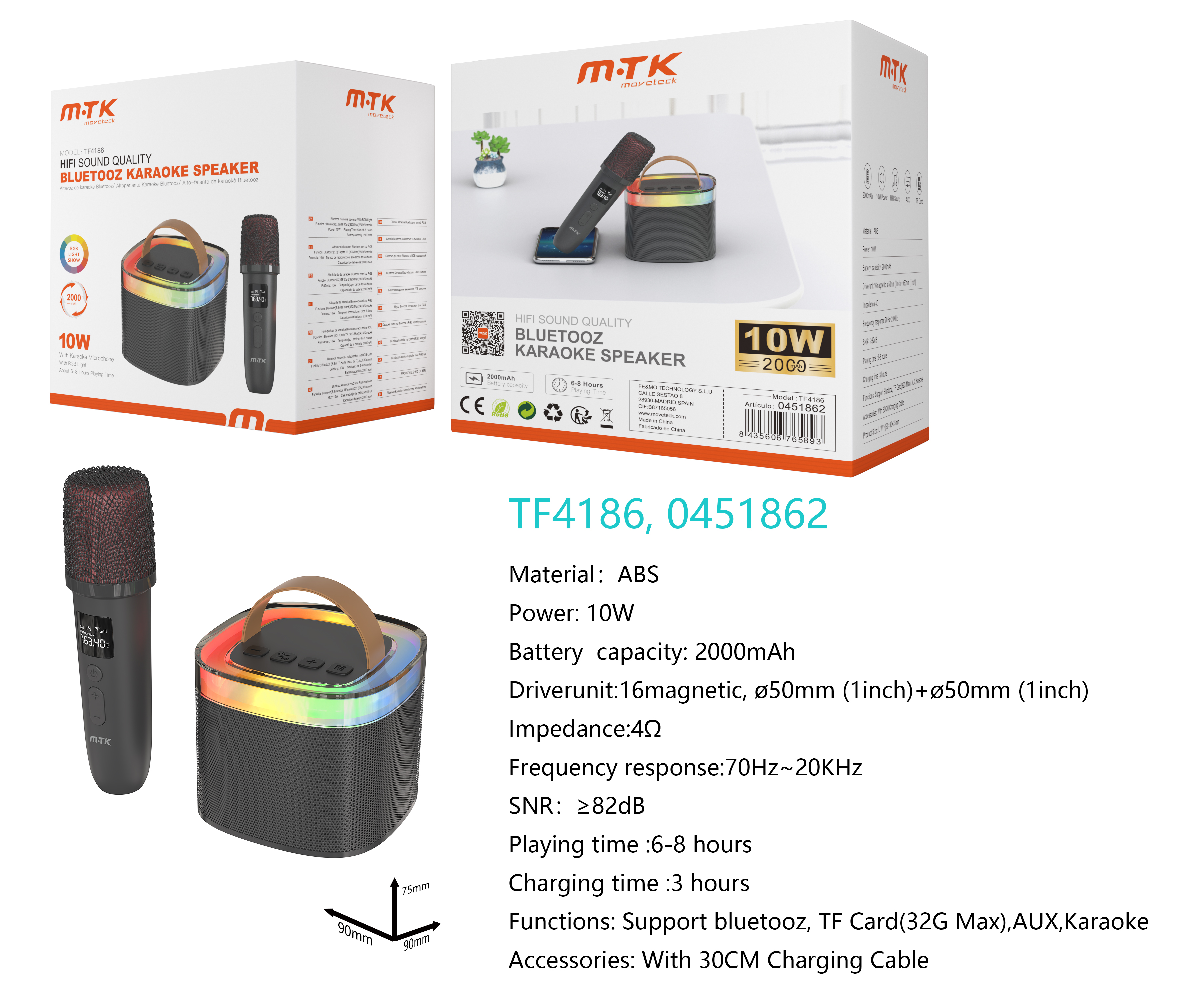 TF4186 NE Luxury Altavoz HIFI con Bluetooth 5.3  y Microfono, Luz RGB , Soporta AUX/TF(32G Max), 10W