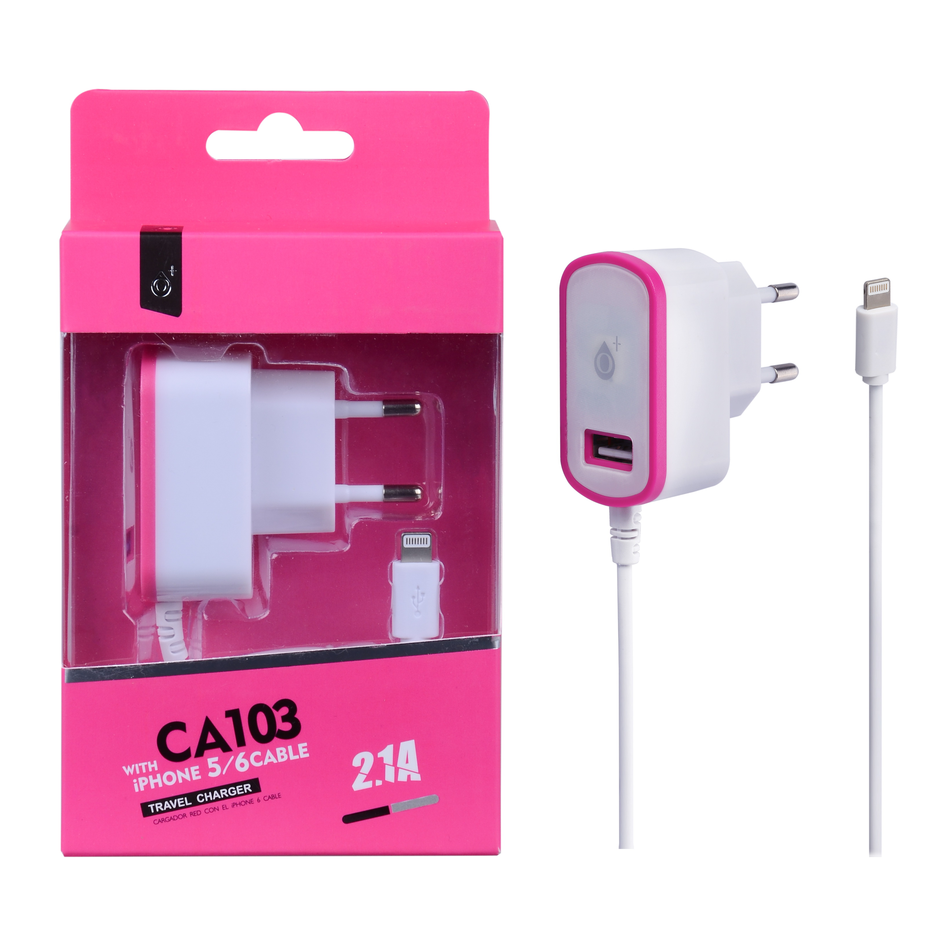 21101034 CA103 RS Cargador Red Twin para Iphone 5/6/7 con 1 USB, 2,1A Rosa