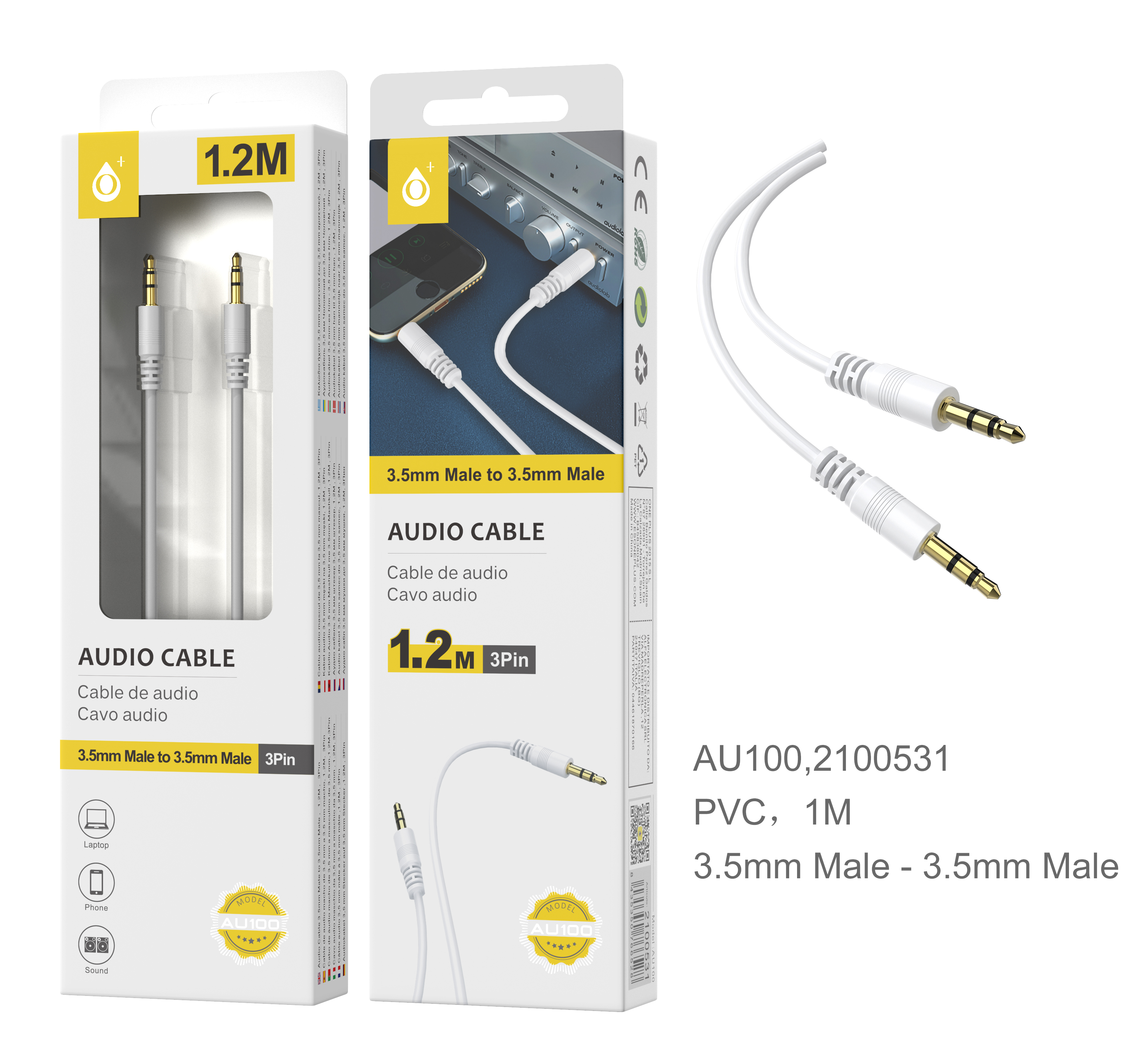 23310011 AU100-BL-CABLE AUDIO JACK 3.5MM M-M 1M BLANCO