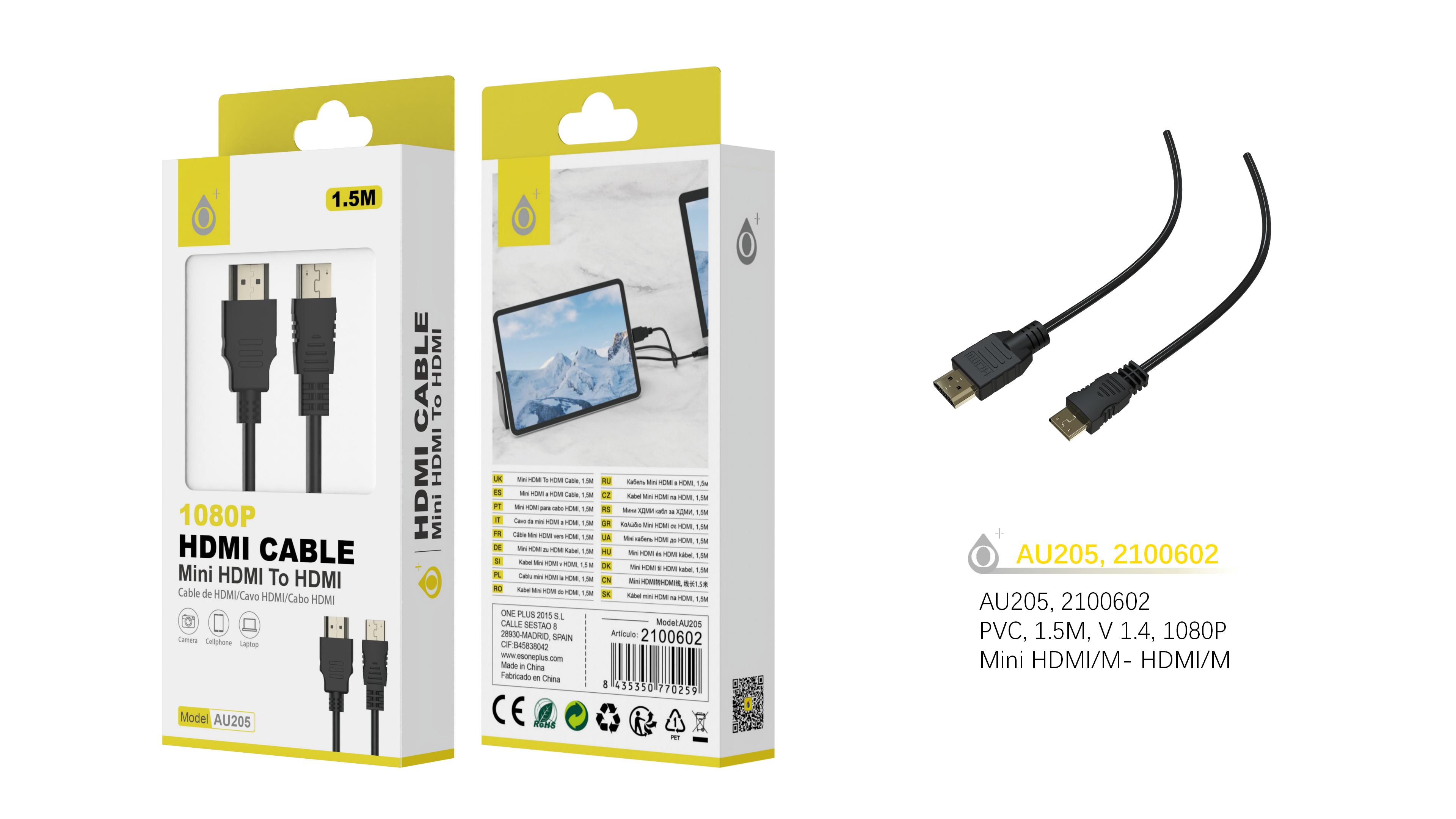 23410062 AU205 Cable HDMI AM-CM 1,5M