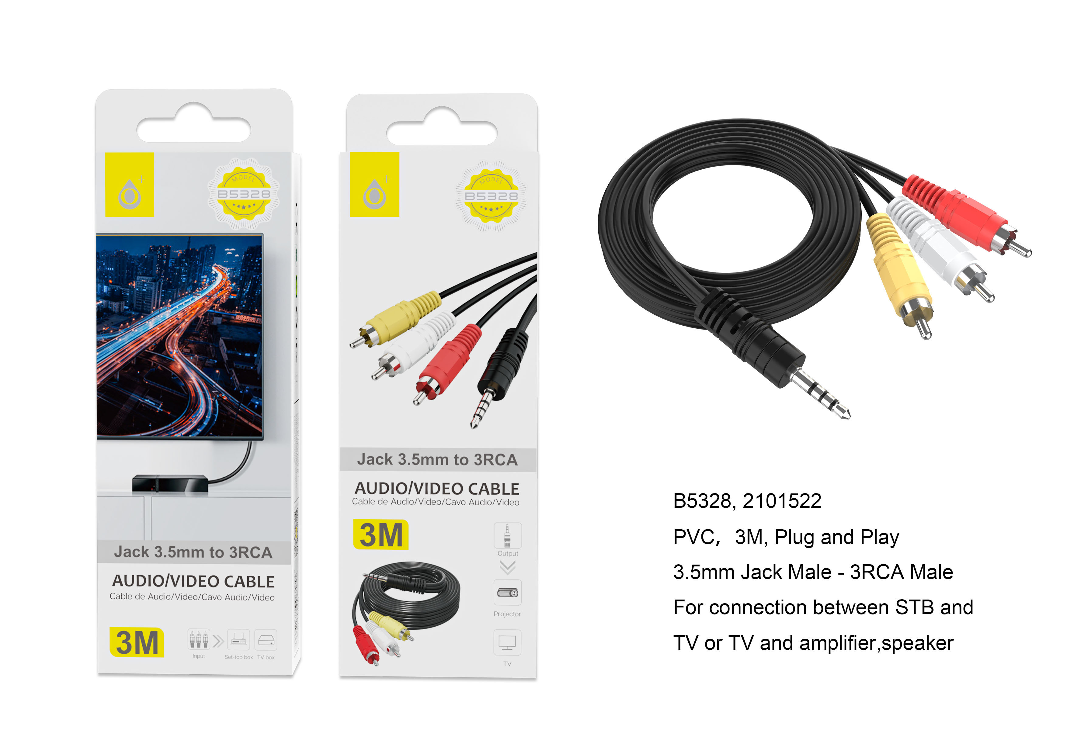 B5328 NE Cable Audio 3.5M a 3RCA 3M , Negro