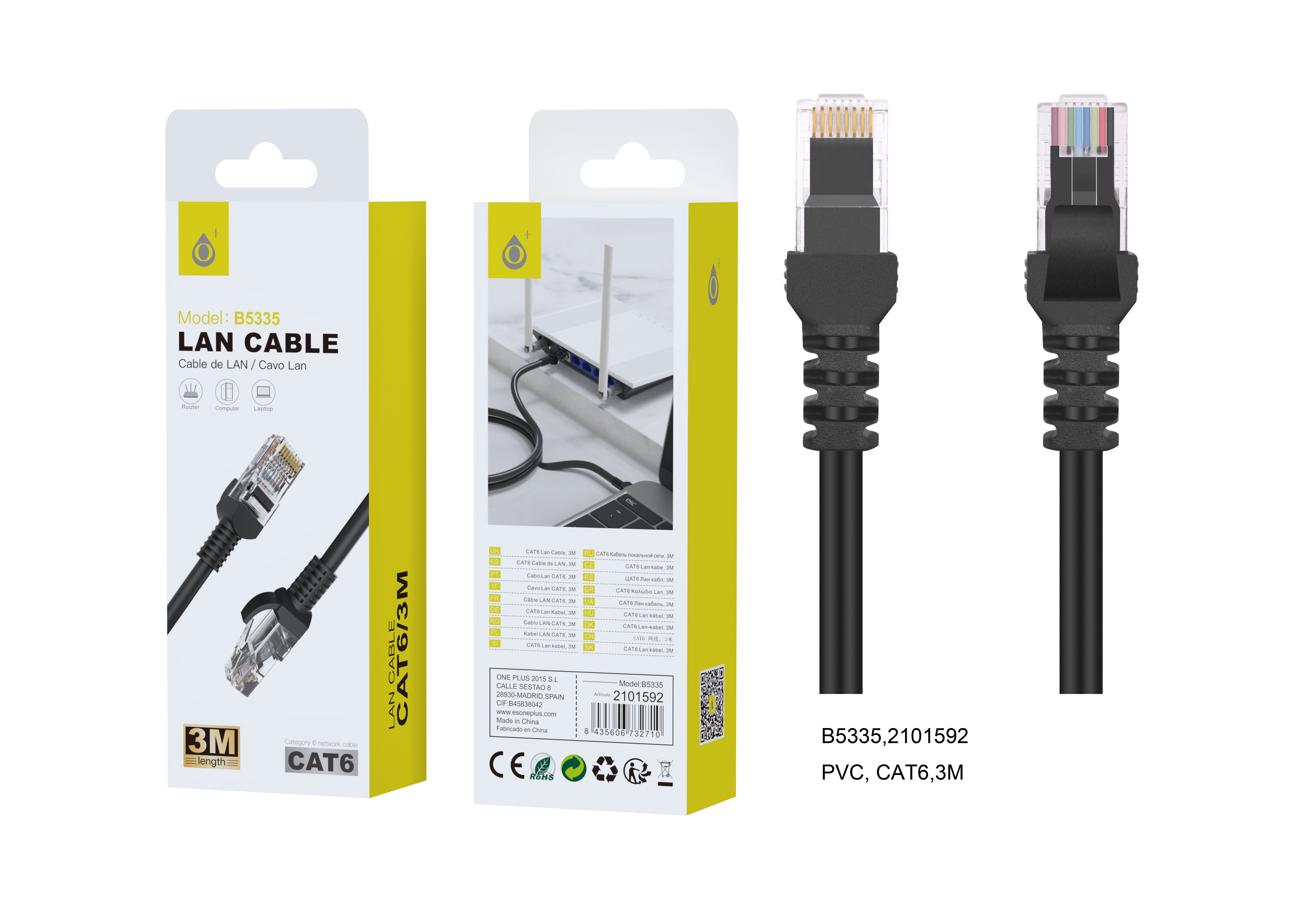 B5335 NE Cable de Red LAN CAT6 , 3M Longitud, Negro