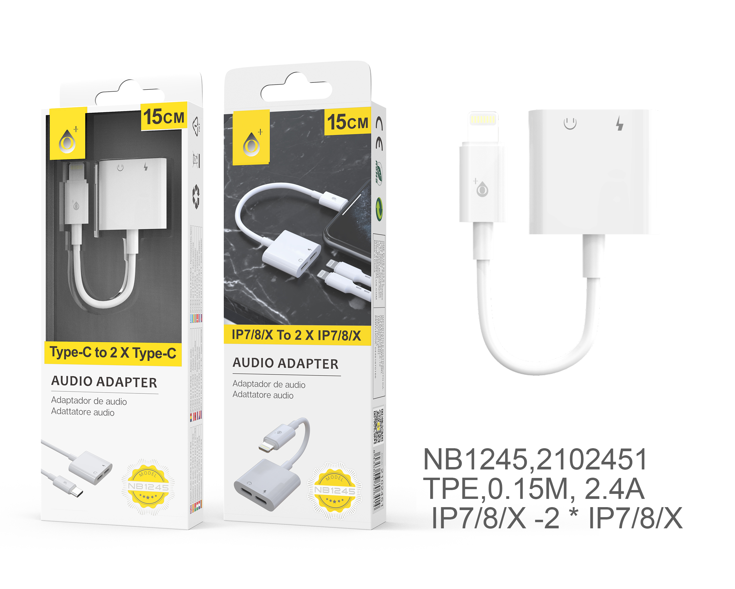 BL NB1245 Cable Adaptador 2 En 1  IP a Carga Iphone + Audio Iphone , 0,15M, Blanco