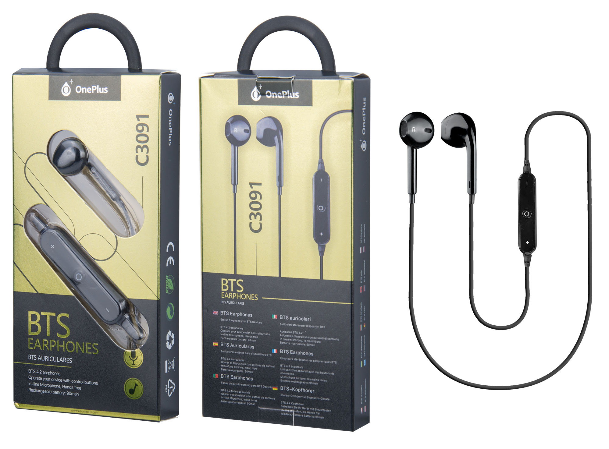 C3091 NE Auriculares  Stereo Bluetooth  con Micrófono Bala , cable 0.6M, Negro