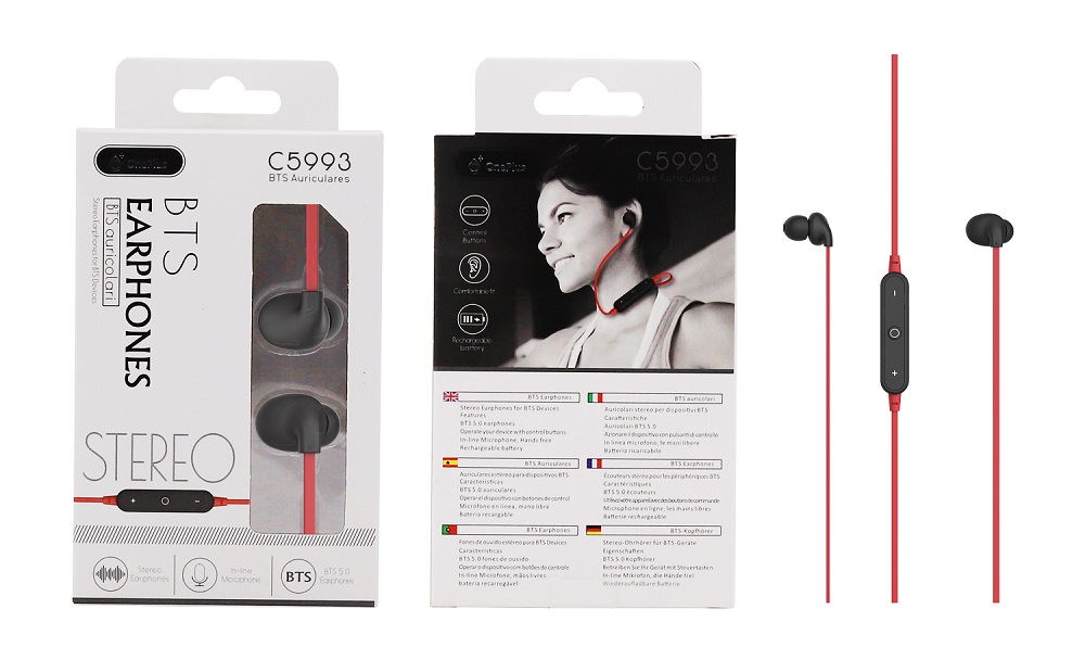 C5993 RJ Auriculares Bluetooth Bronzor con función de Rellamada,BTS 5.0, Rojo