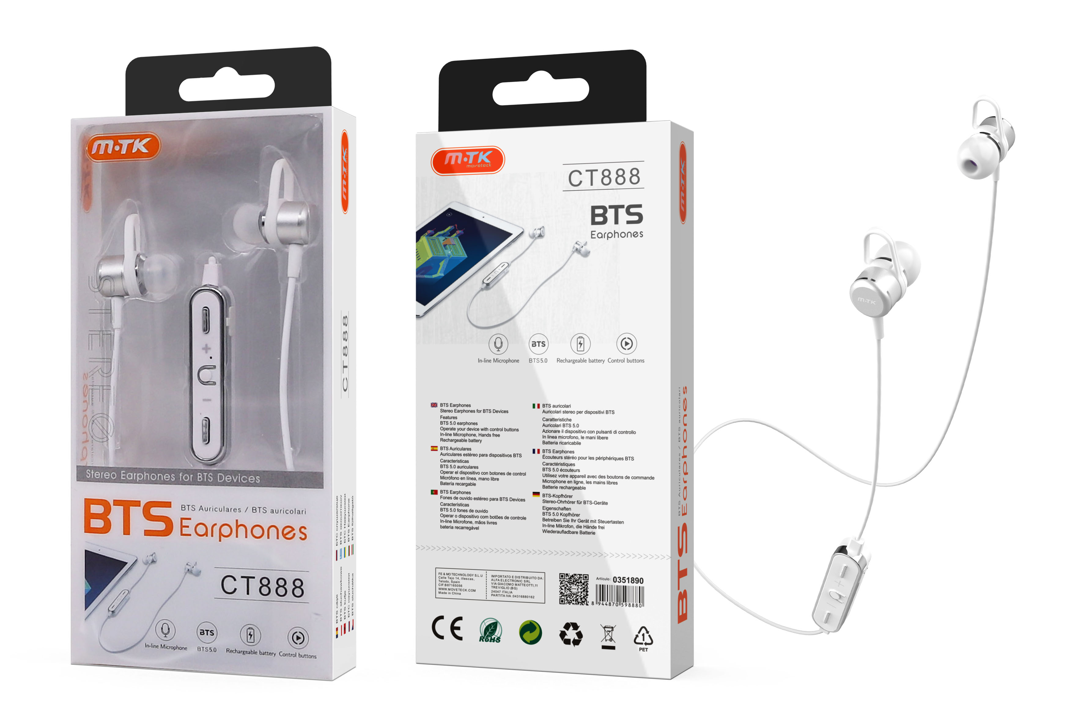 CT888 PL Auriculares Metal Bluetooth Grimer con botón multifuncional y micrófono, BTS 5.0 función rellamada , Plata