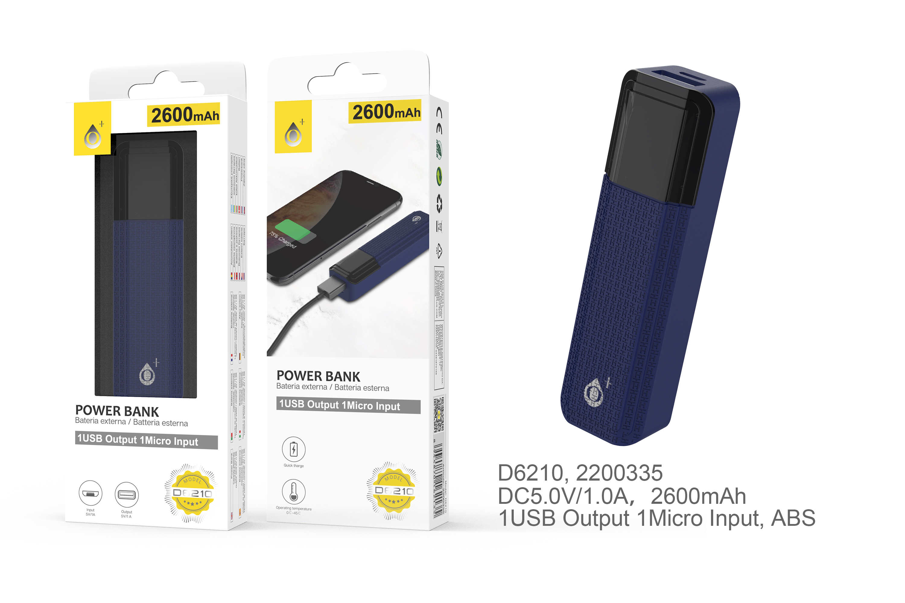 D6210 AZ Power Bank Sorlax 2600 mAh, Azul