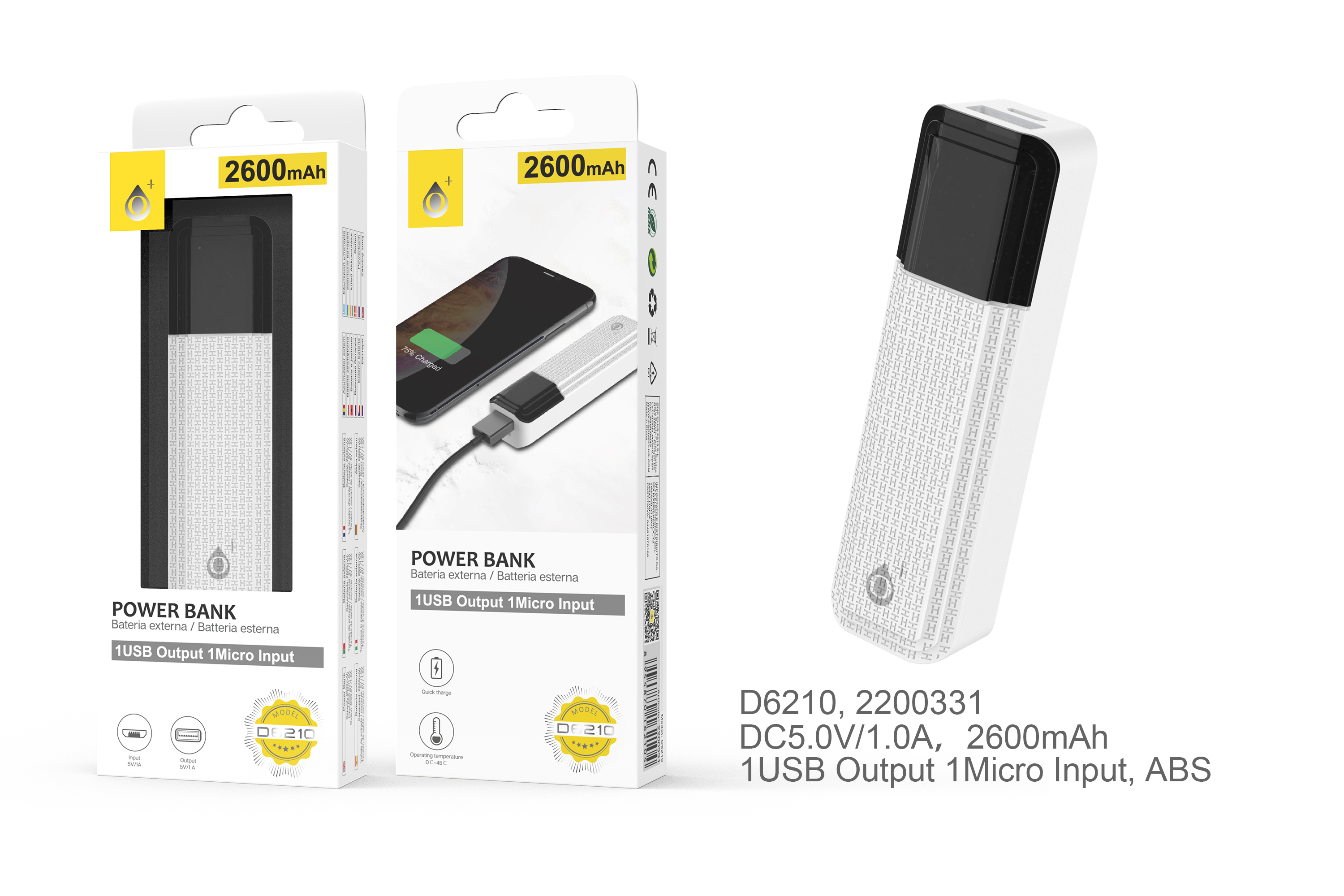 D6210 BL Power Bank Sorlax 2600 mAh, Blanco