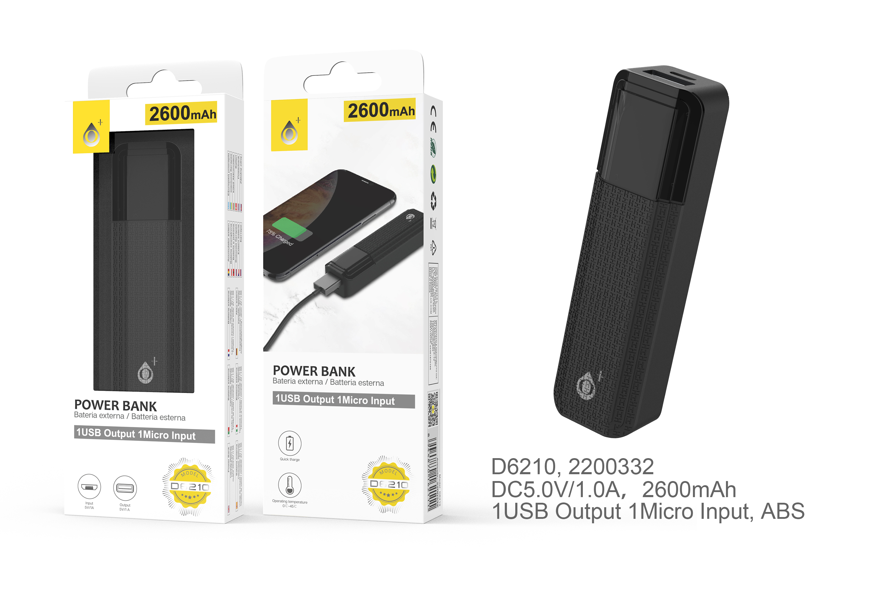 D6210 NE Power Bank Sorlax 2600 mAh, Negro