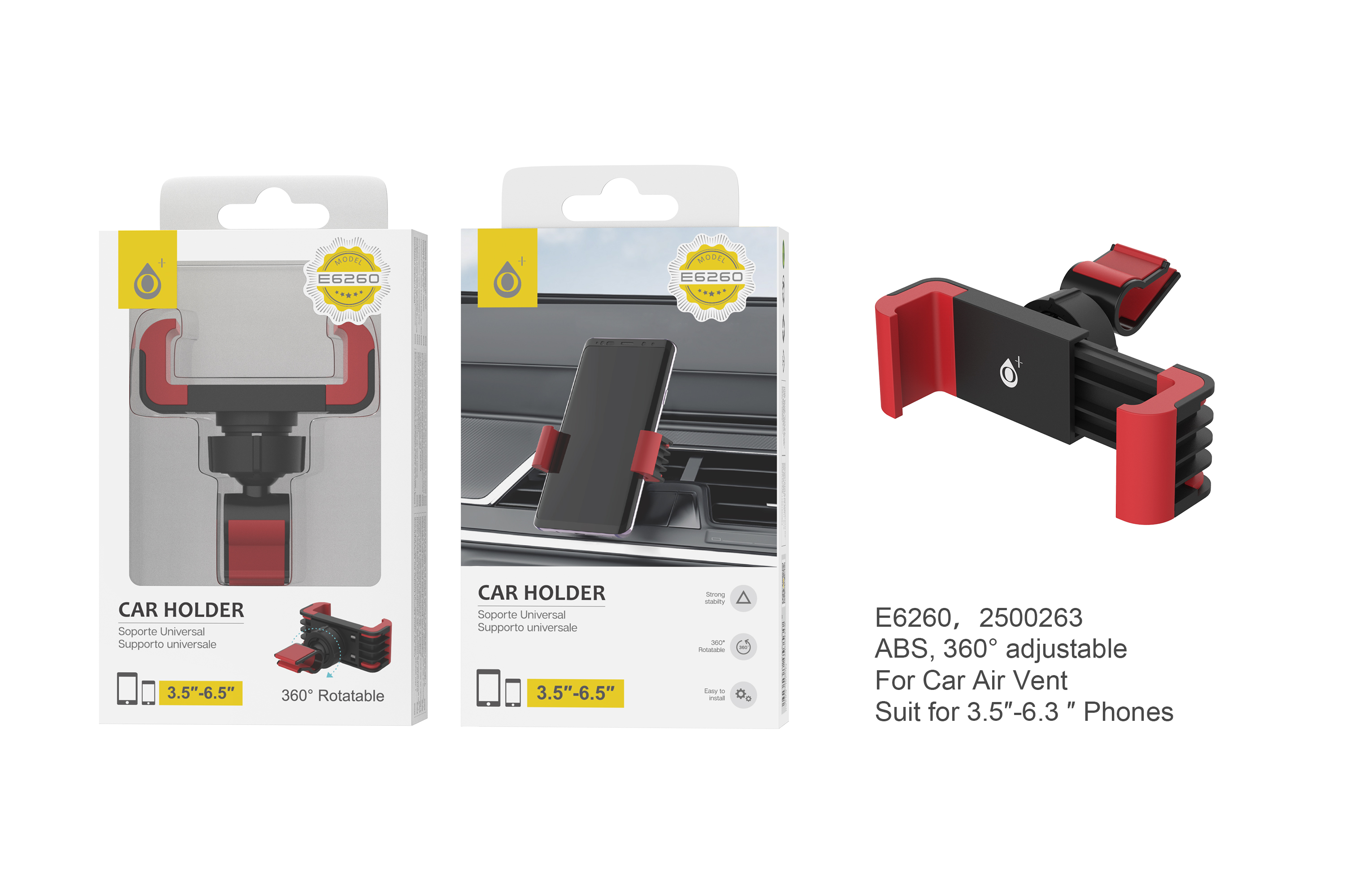 E6260 RJ Soporte Universal Claw de Air Vent para Moviles 3,5"-6,3", Rojo