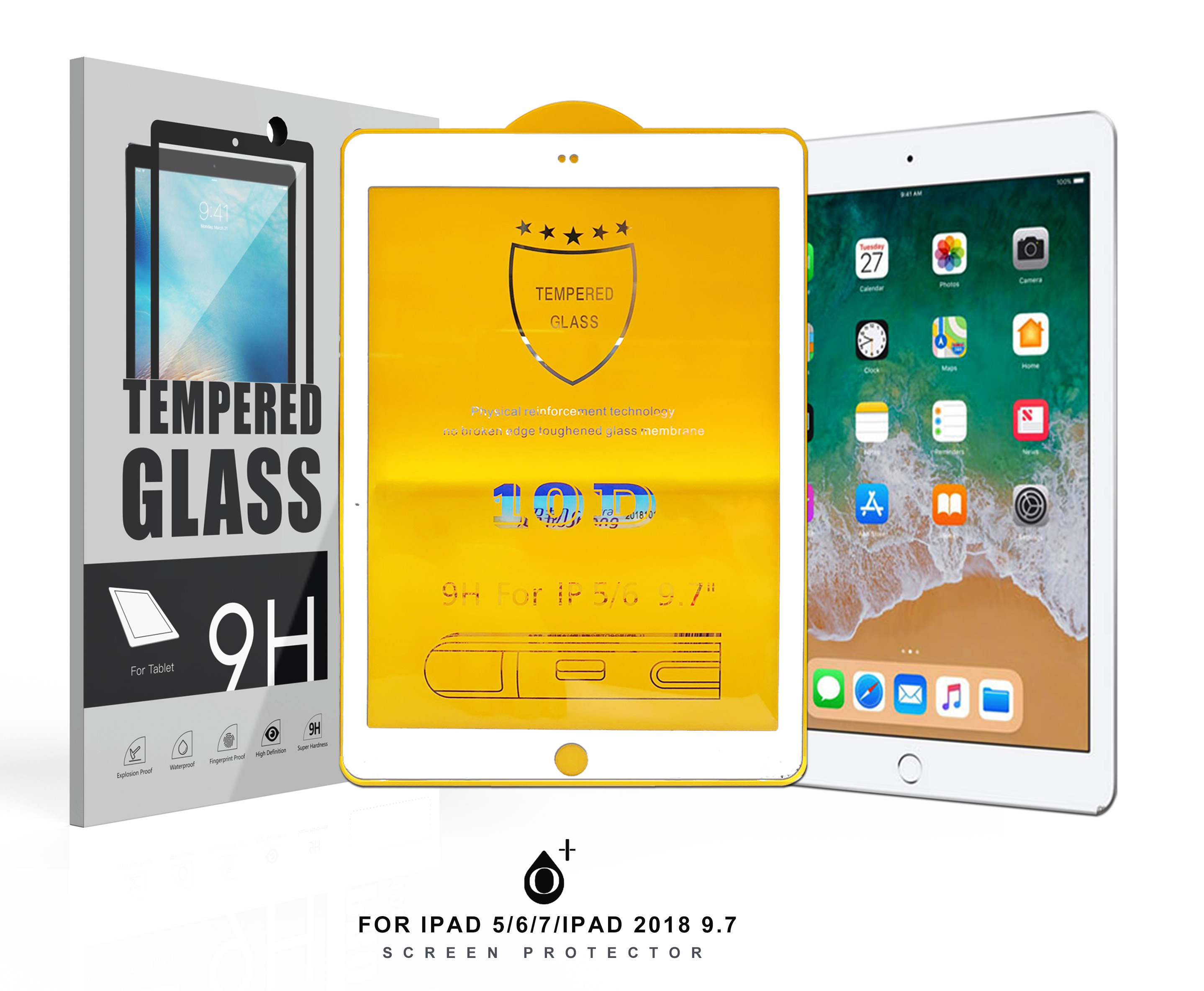 EQ BL IPAD 5/6/7 Protector de Pantalla Cristal Reforzado para Ipad 5/9/7 , Blanco