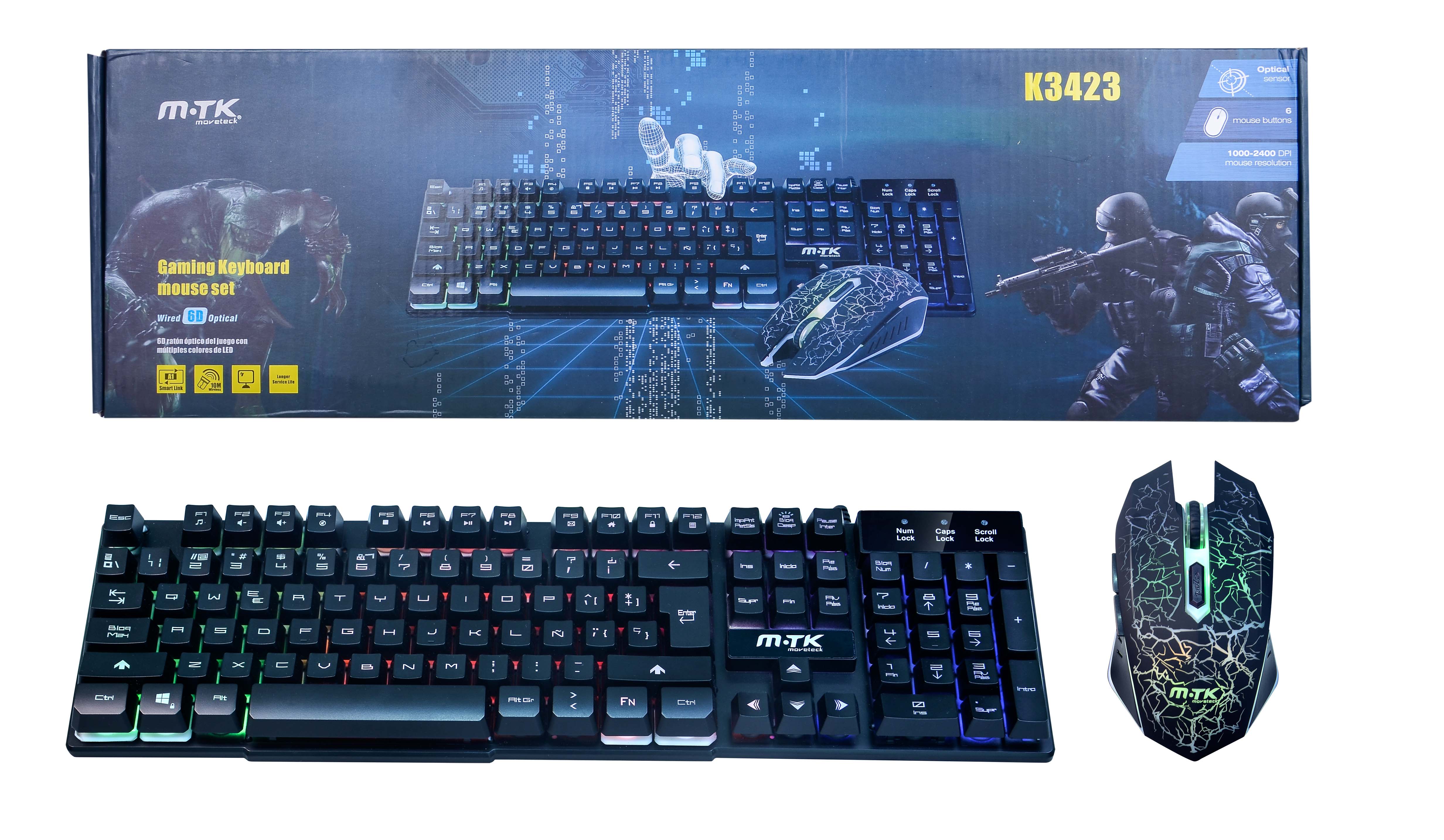 K3423 Conjunto Raton y Teclado Gaming mecánico Con luz Led N