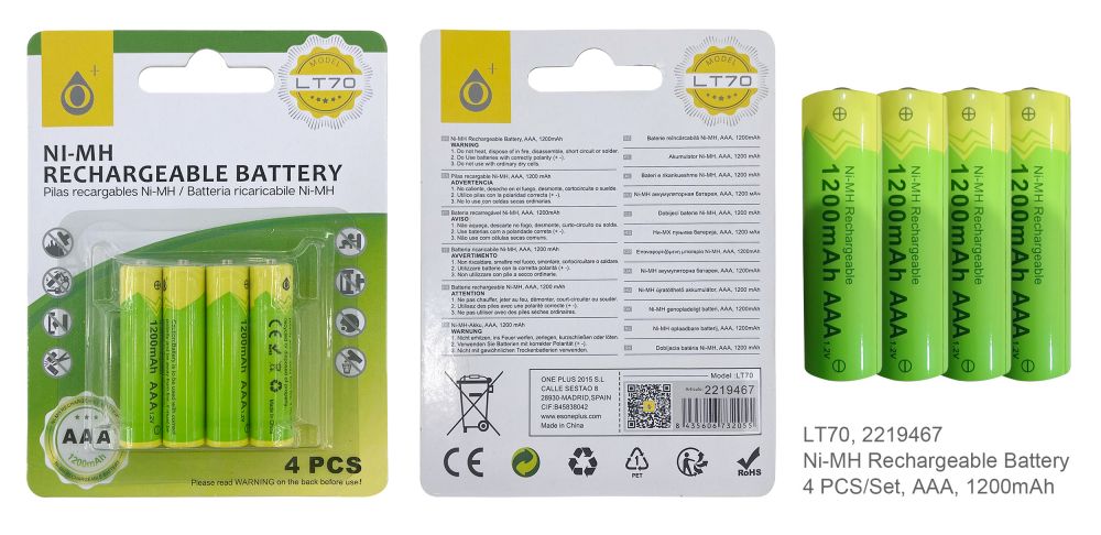 LT70 Pilas Recargables AAA, Ni-MH 1200mAh/1.2V, 4Pcs