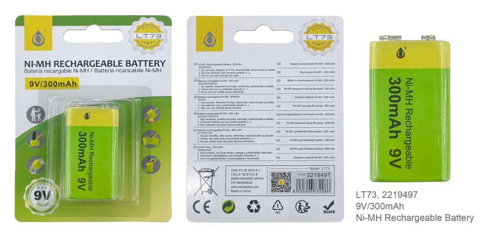 LT73 Pilas Recargables 9V, Ni-MH 300mAh