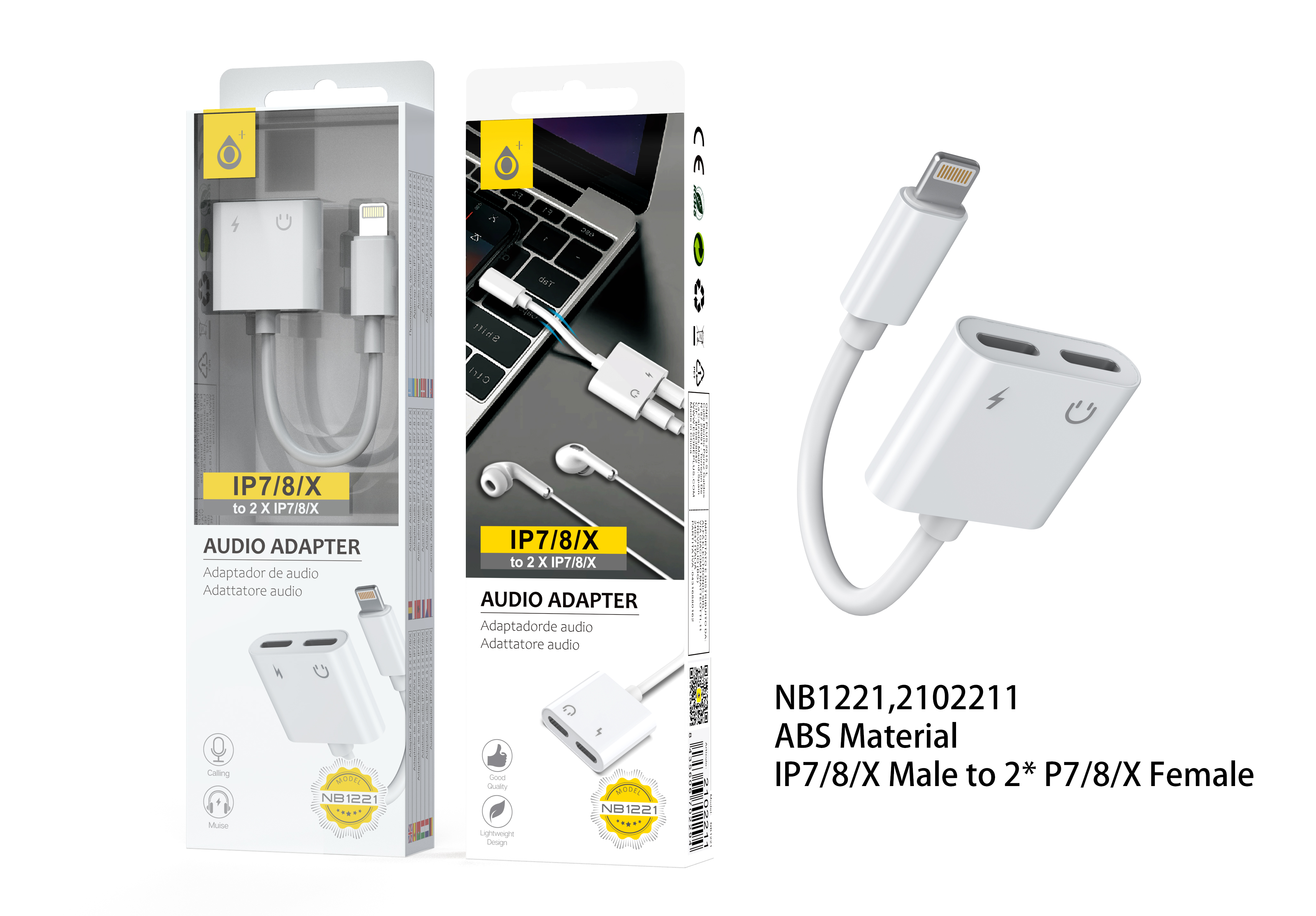 NB1221 BL Cable de Audio IP7/8/X a 2 entradas IP 7/8/X , Blanco