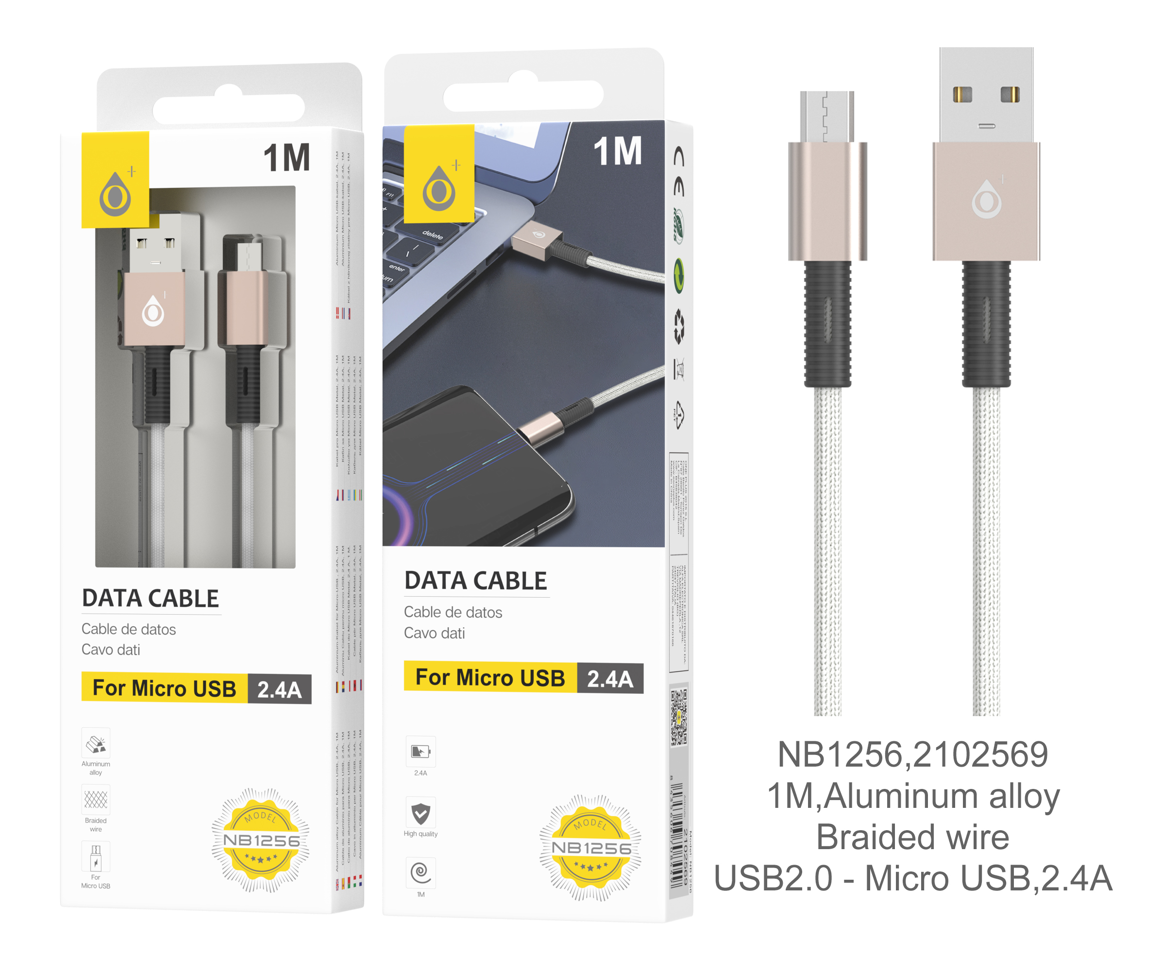 NB1256 OR Cable de Datos trenzado Thor para MicroUSB, 1M 2.4A, Oro