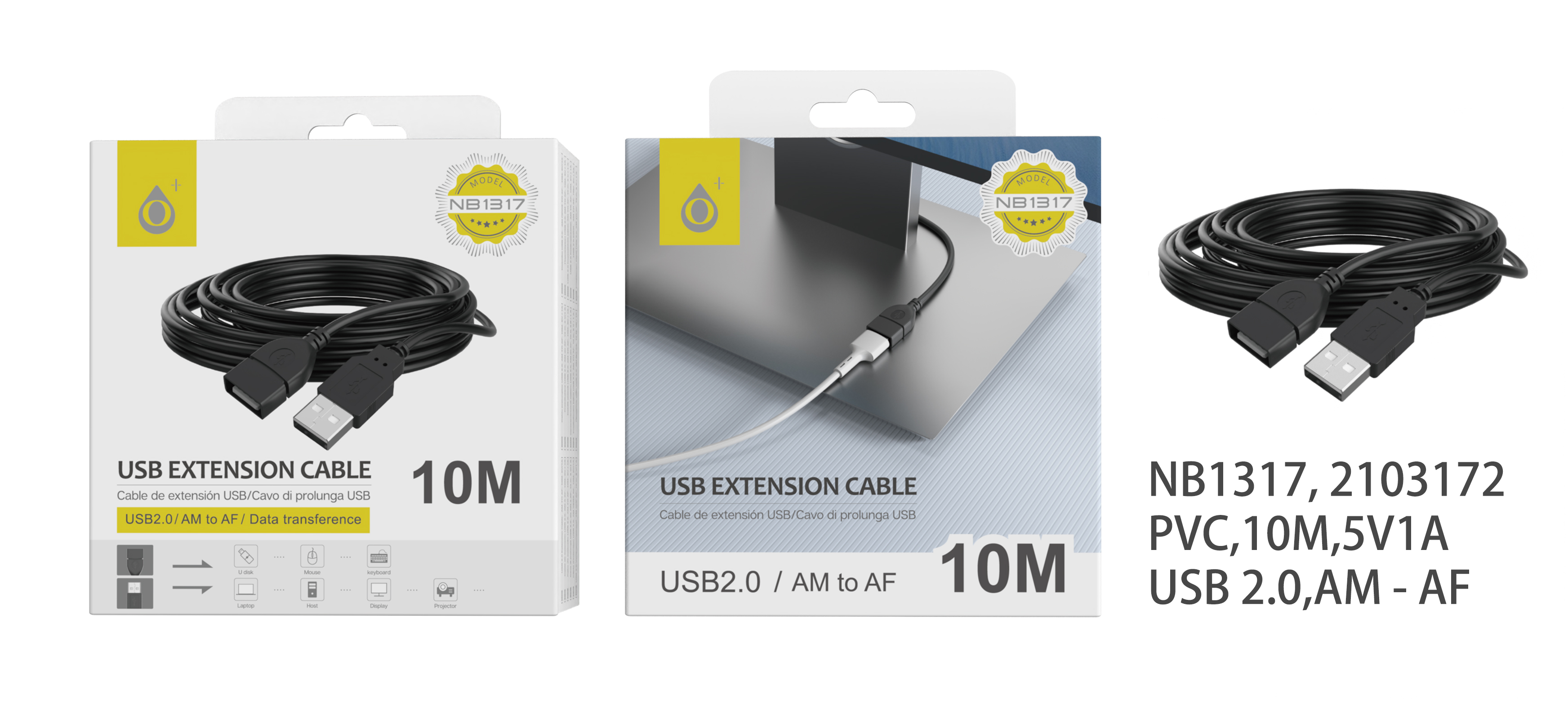 NB1317 NE Cable de extensión USB2.0 AM A AF , 10M,Negro