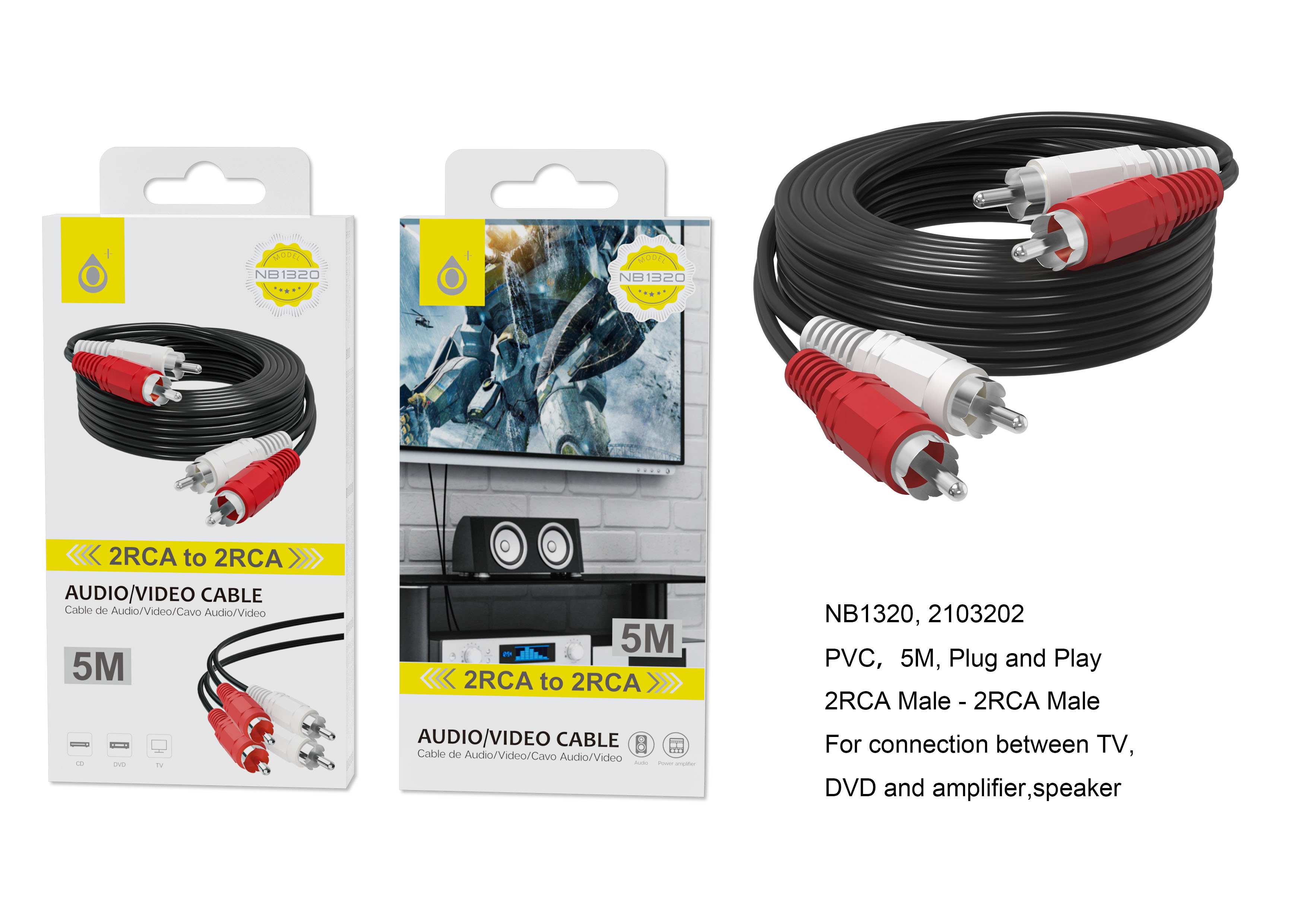 NB1320 NE Cable Audio 2RCA a 2RCA 5M , Negro