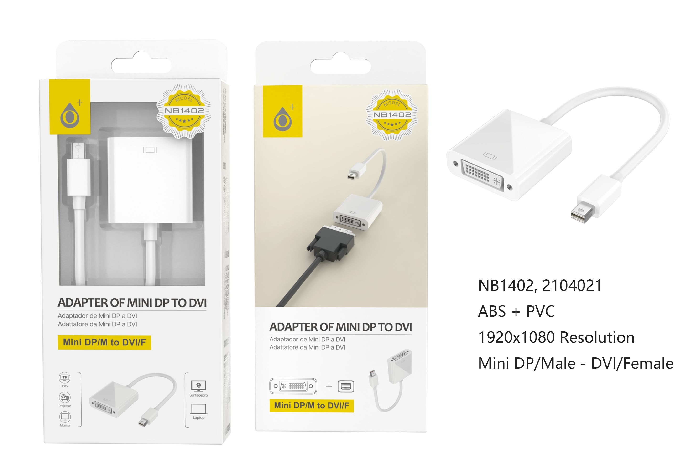 NB1402 BL Adaptador Mini DP a DVI ,Blanco