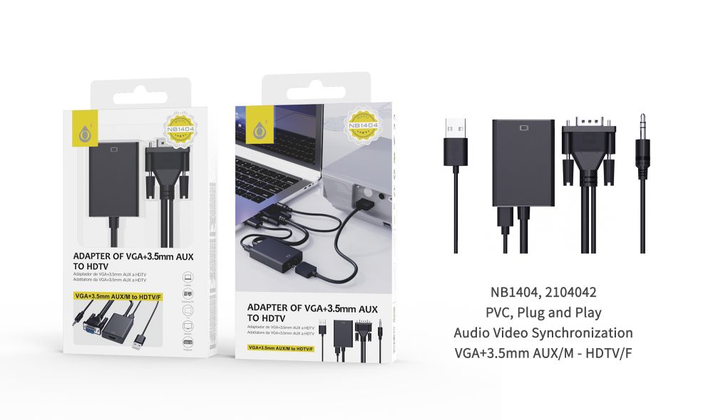 NB1404 NE Adaptador VGA+Audio 3.5mm a HDMI Hembra ,Negro