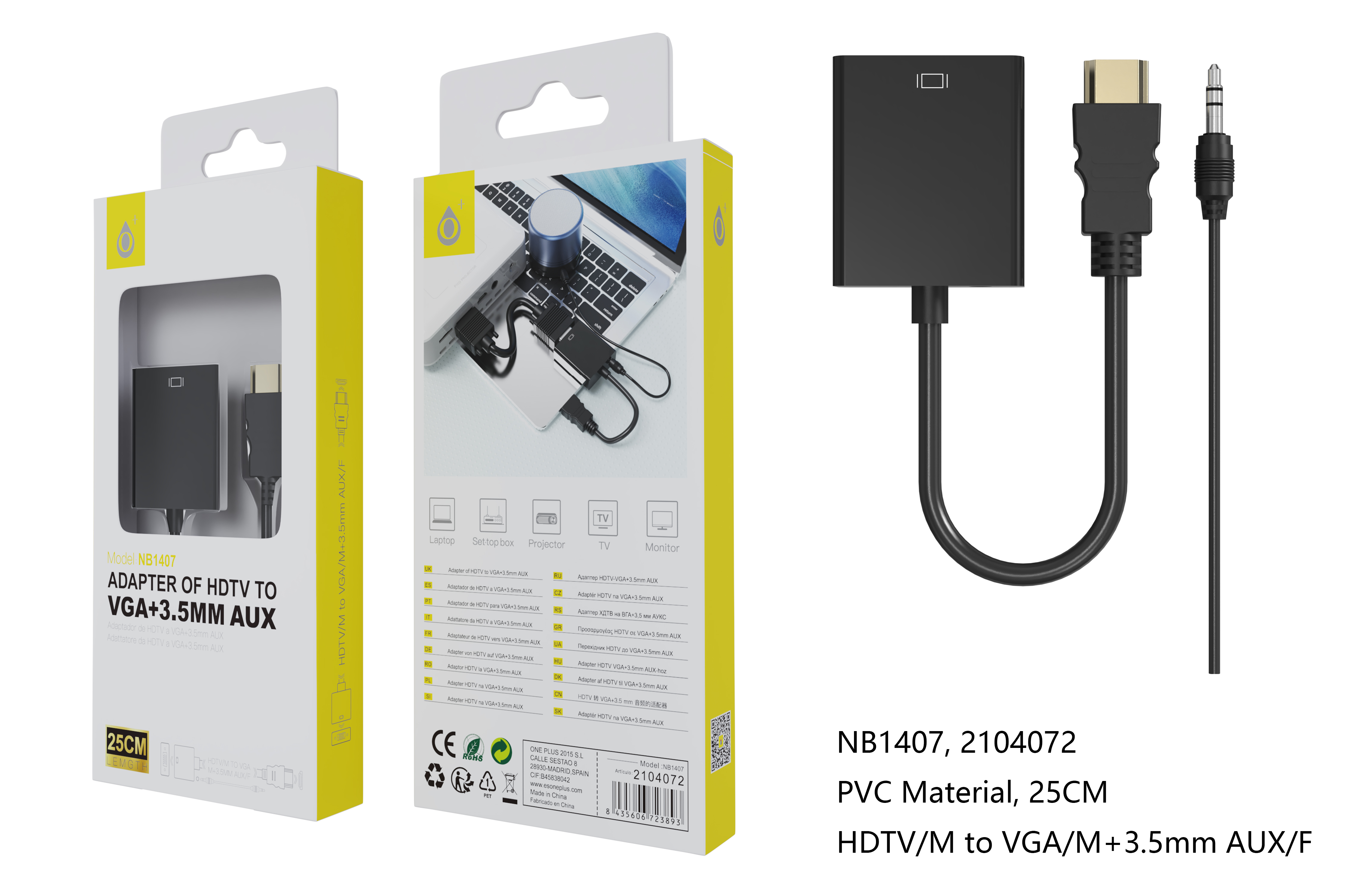 NB1407 NE Adaptador HDMI A VGA+jack 3.5mm,Negro