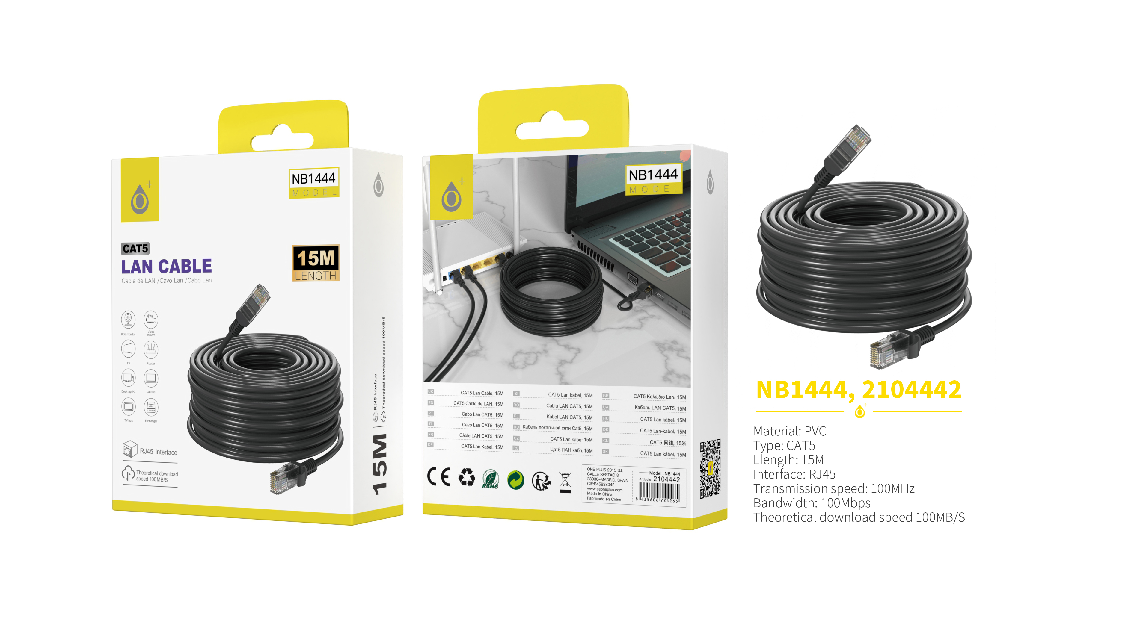 NB1444 NE Cable Internet CAT5 , 15M Longitud, Negro