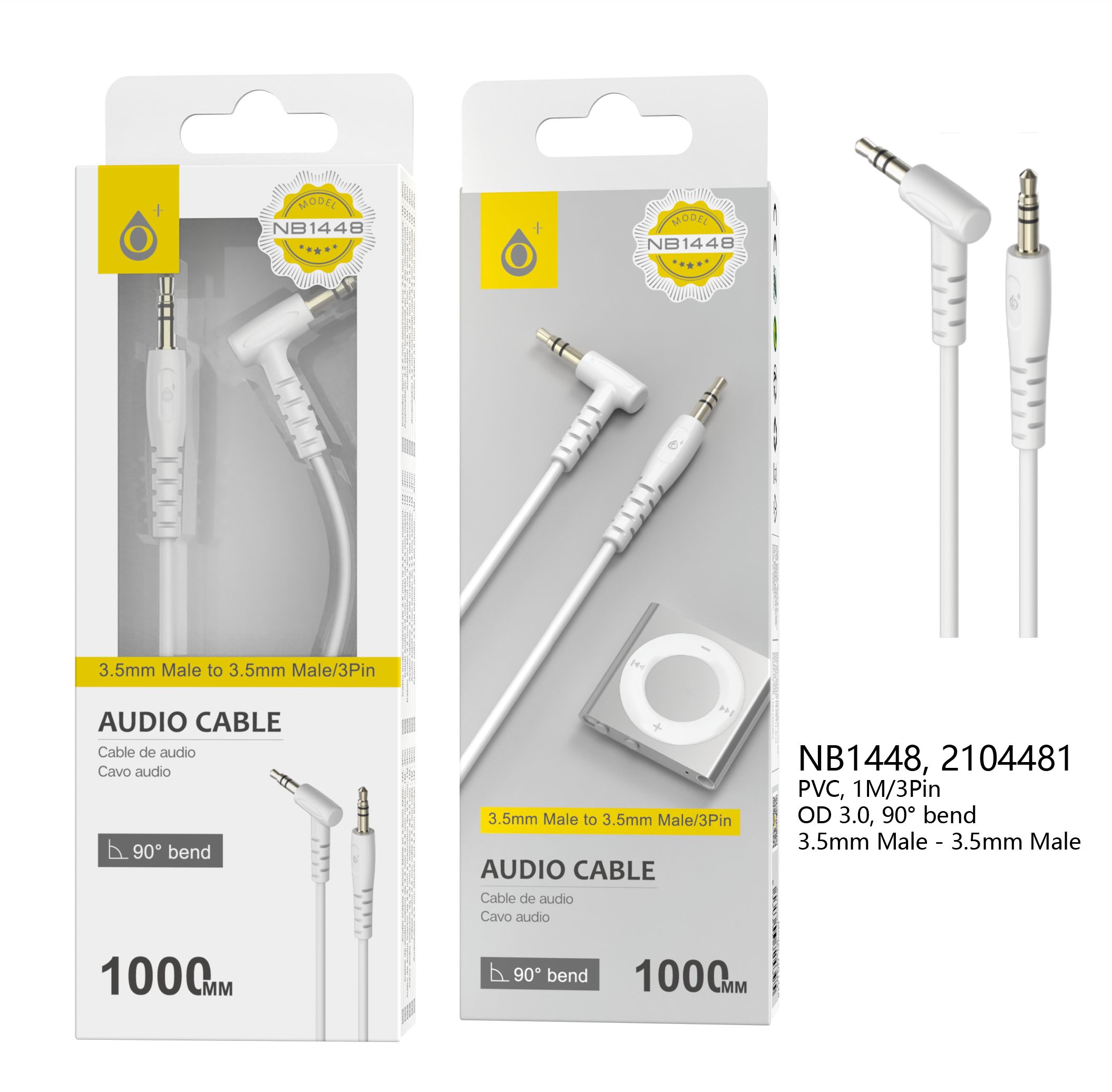 NB1448 BL Cable de Audio en L 90° ,1M, Blanco