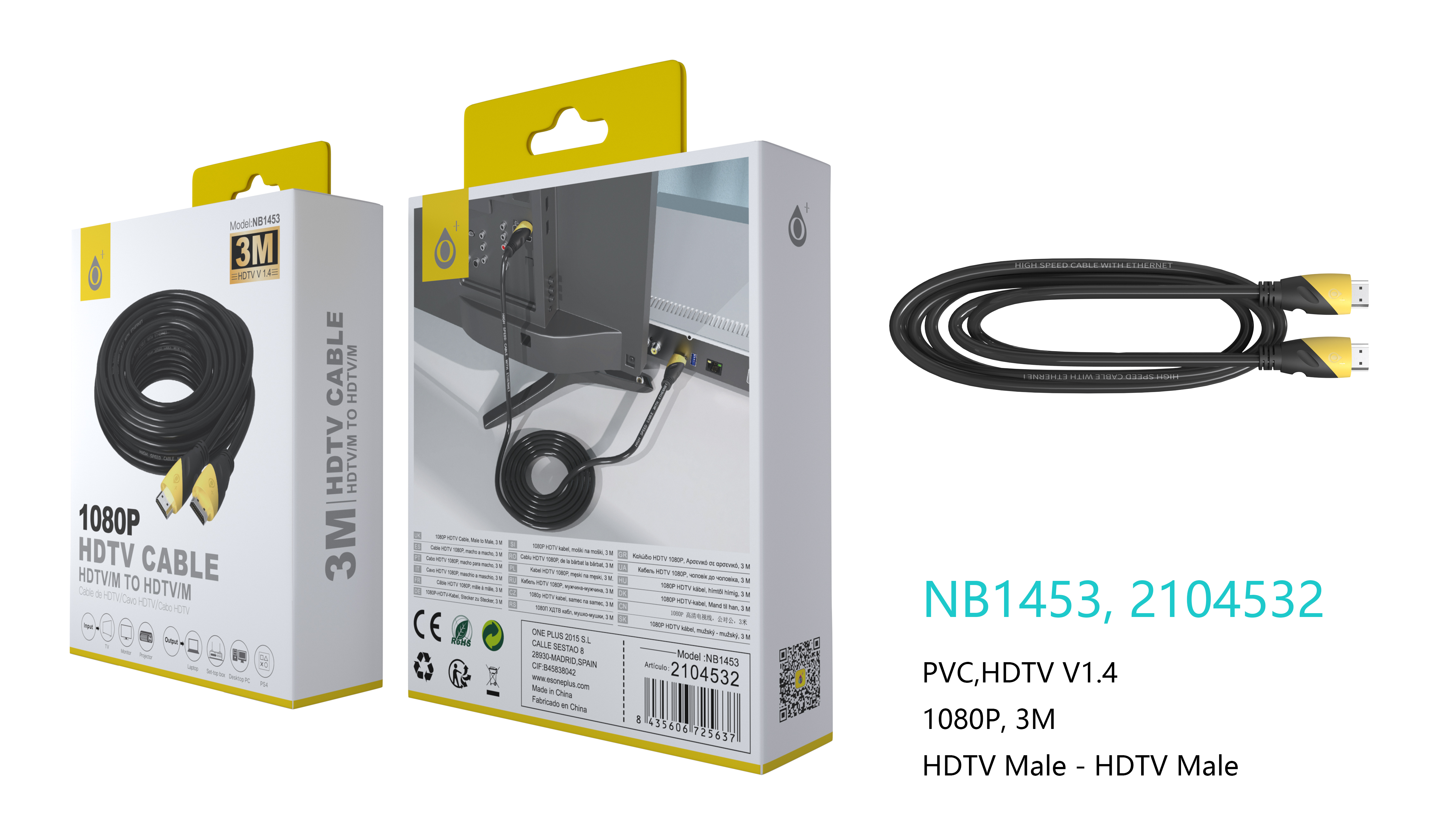 NB1453 NE Cable HDMI a HDMI (1.4 Version)1080P,Cable 3m,Negro